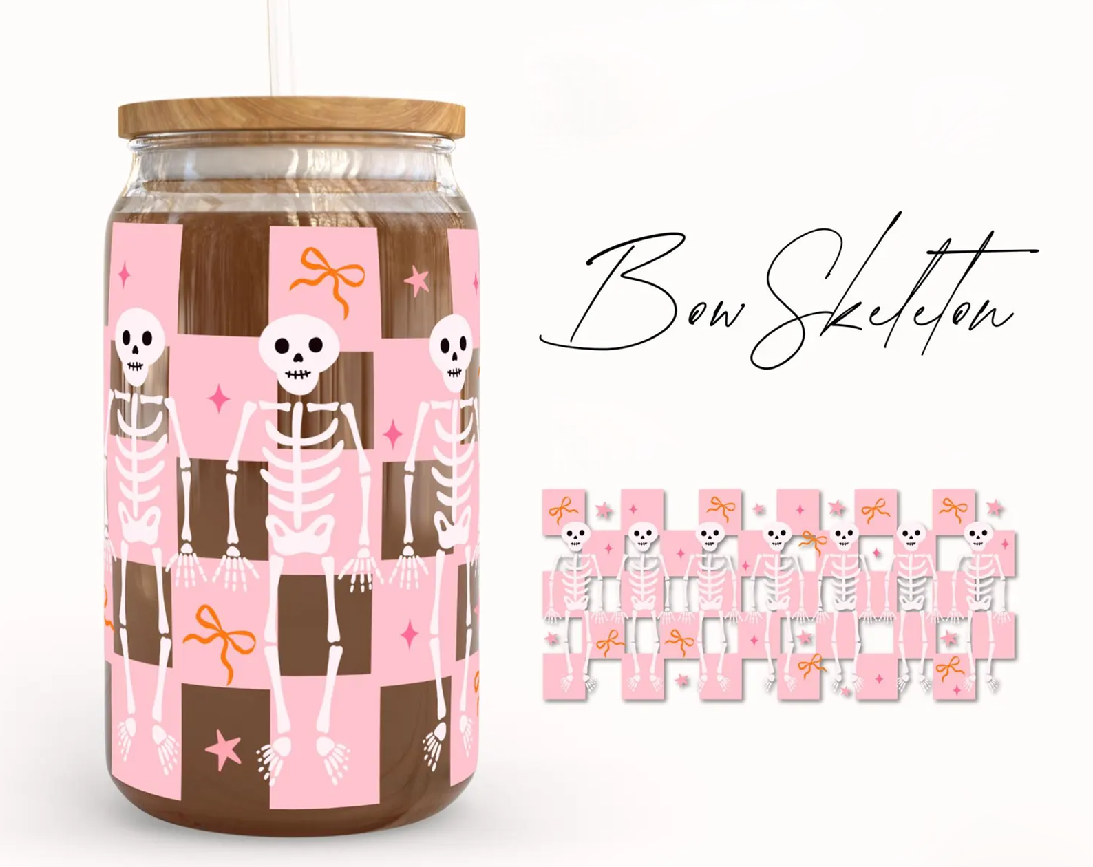 Checked Bow Skeleton Iced Coffee Glass