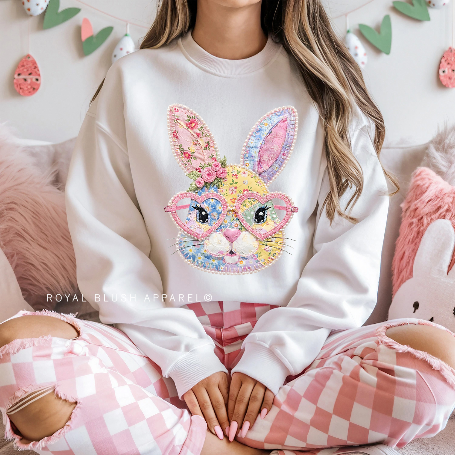 Faux-Quilted Bunny Sweatshirt