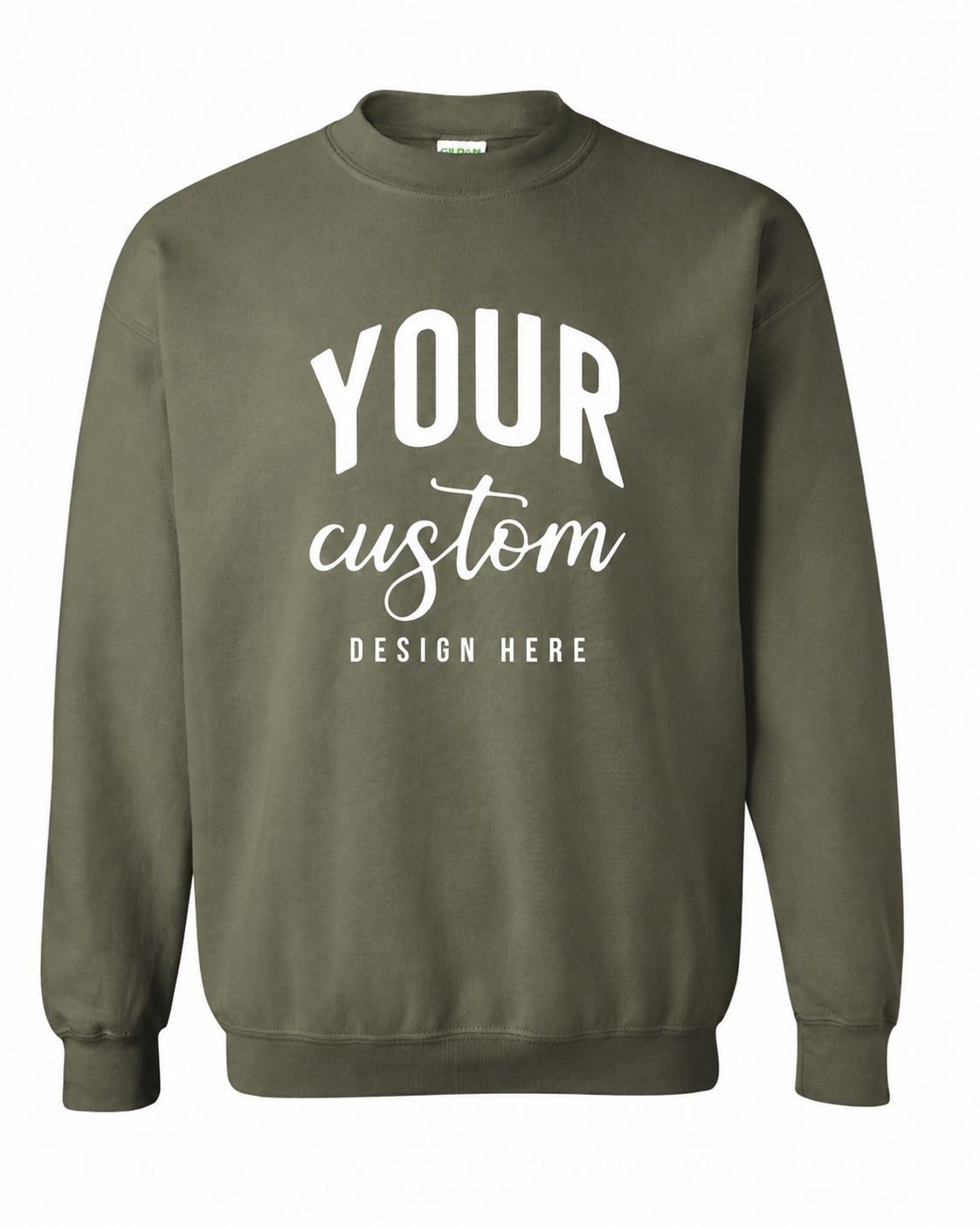 Custom Military Green Gildan 18000 unisex crewneck sweatshirt with Your Custom Design Here print