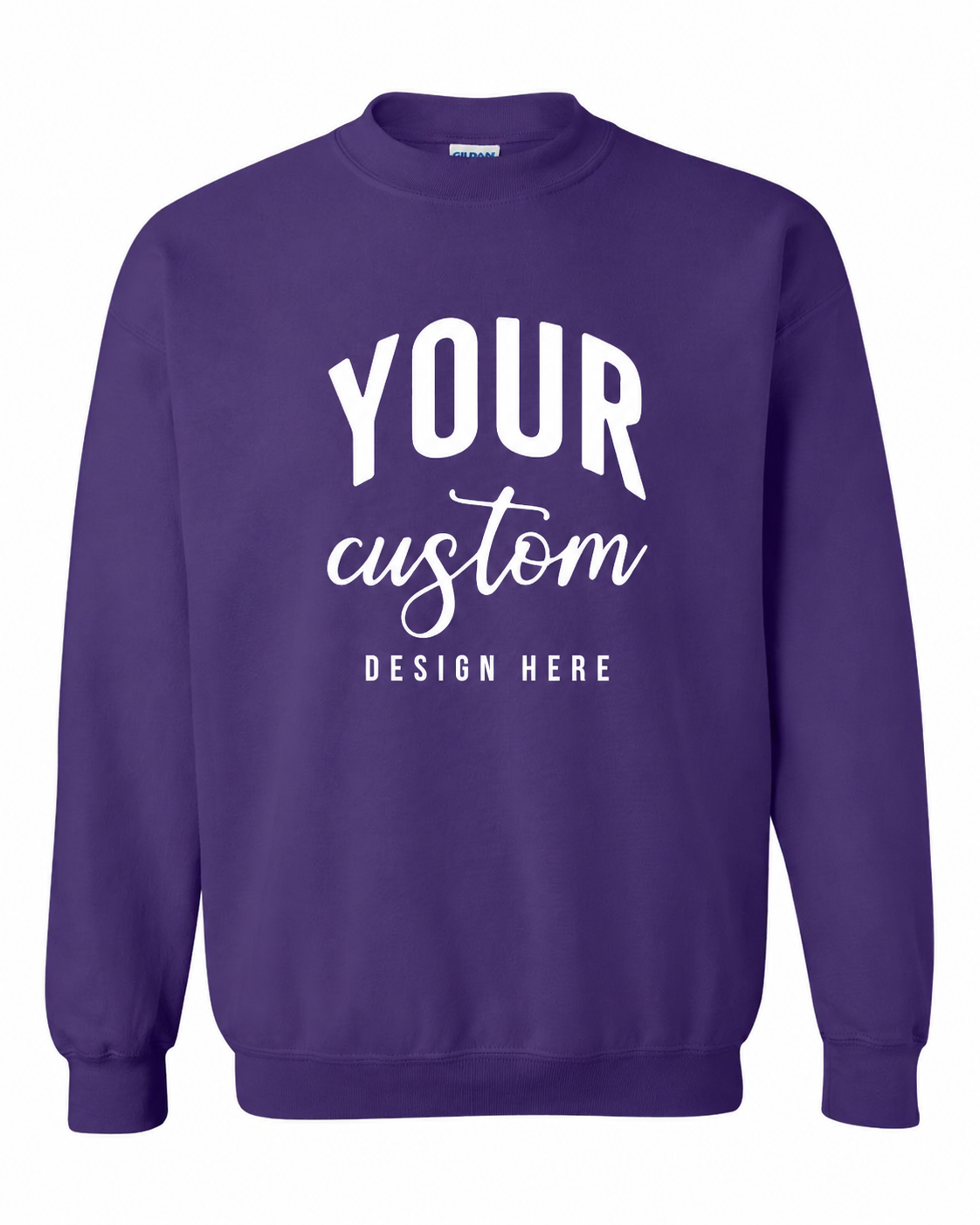 Custom Purple Gildan 18000 unisex crewneck sweatshirt with Your Custom Design Here print