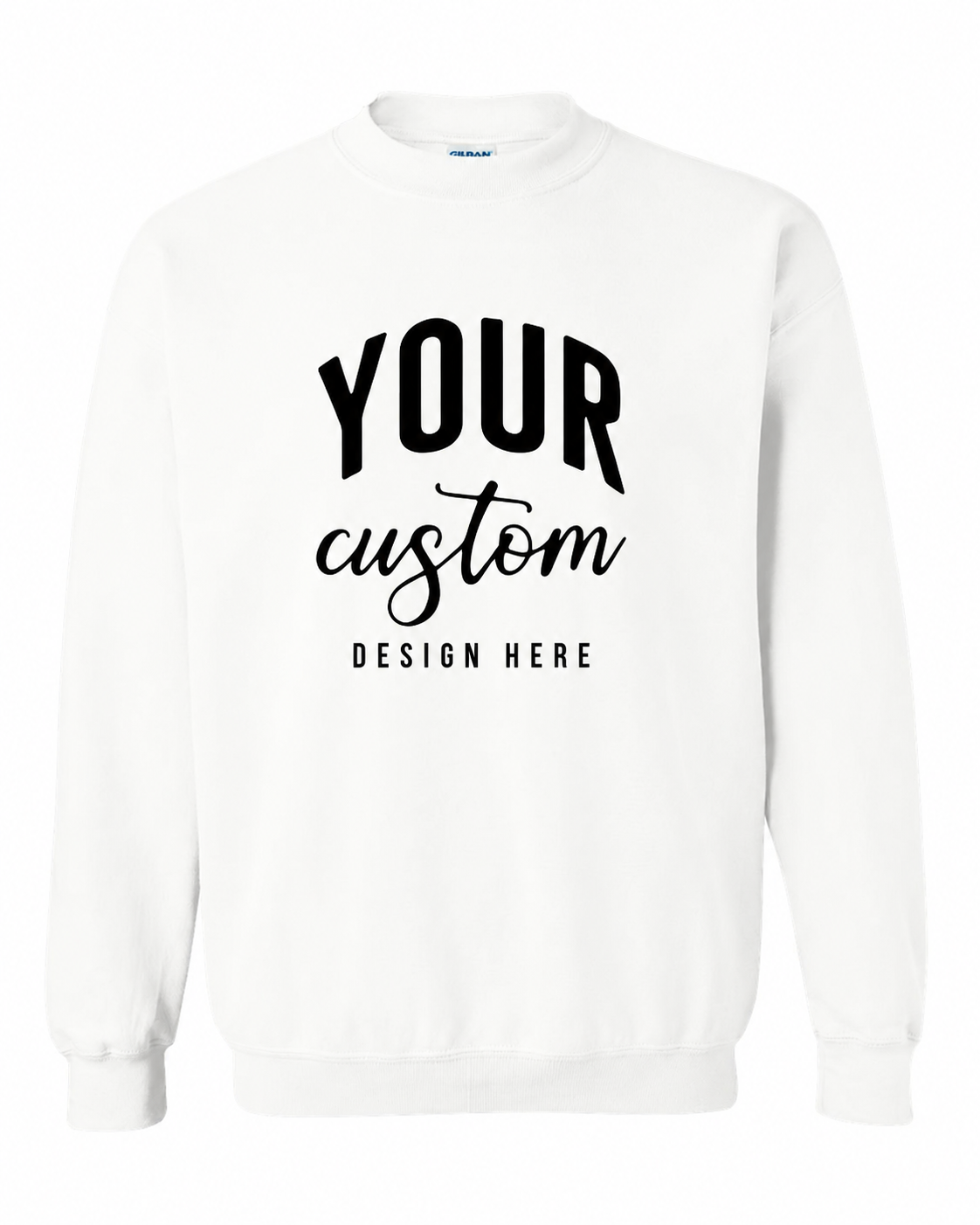 Custom White Gildan 18000 unisex crewneck sweatshirt with Your Custom Design Here print