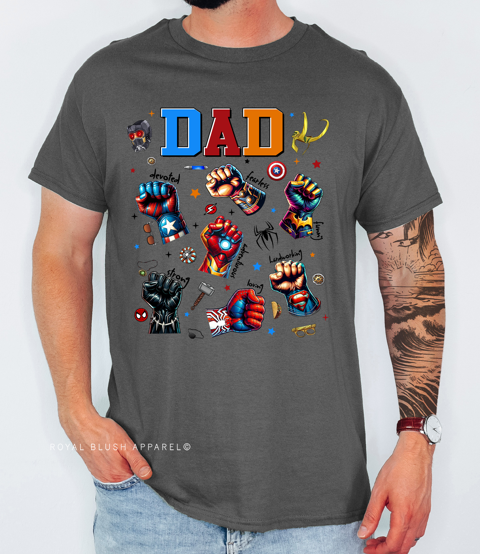 Dad Devoted Fearless Superhero Relaxed Unisex T-shirt