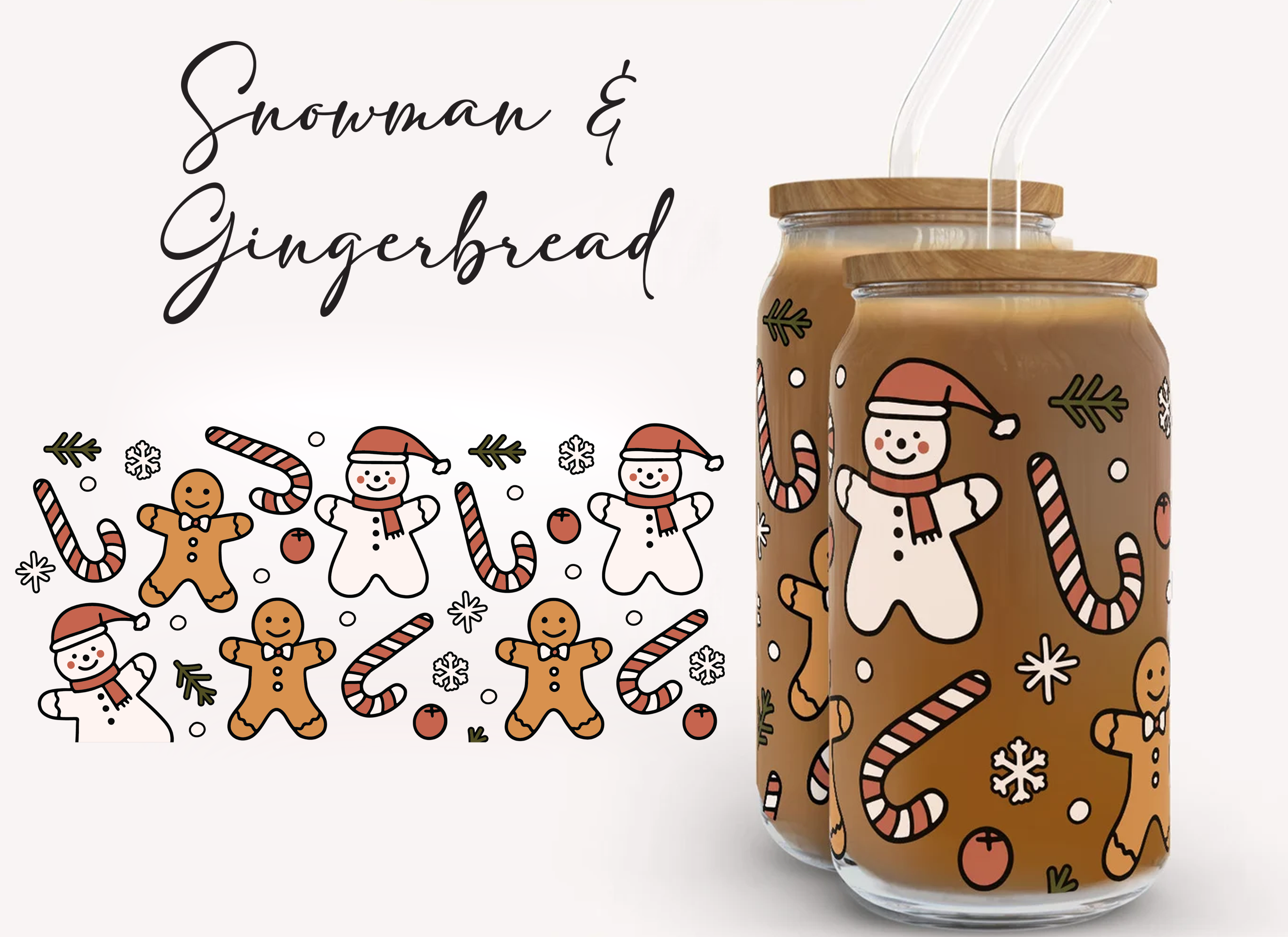 Snowman & Gingerbread Iced Coffee Glass