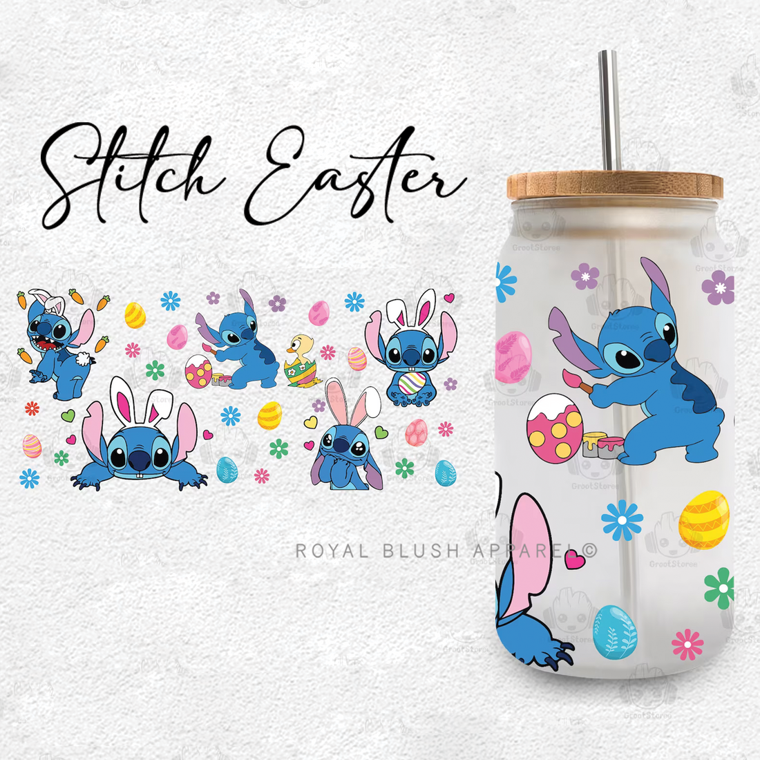 Stitch Easter Iced Coffee Glass