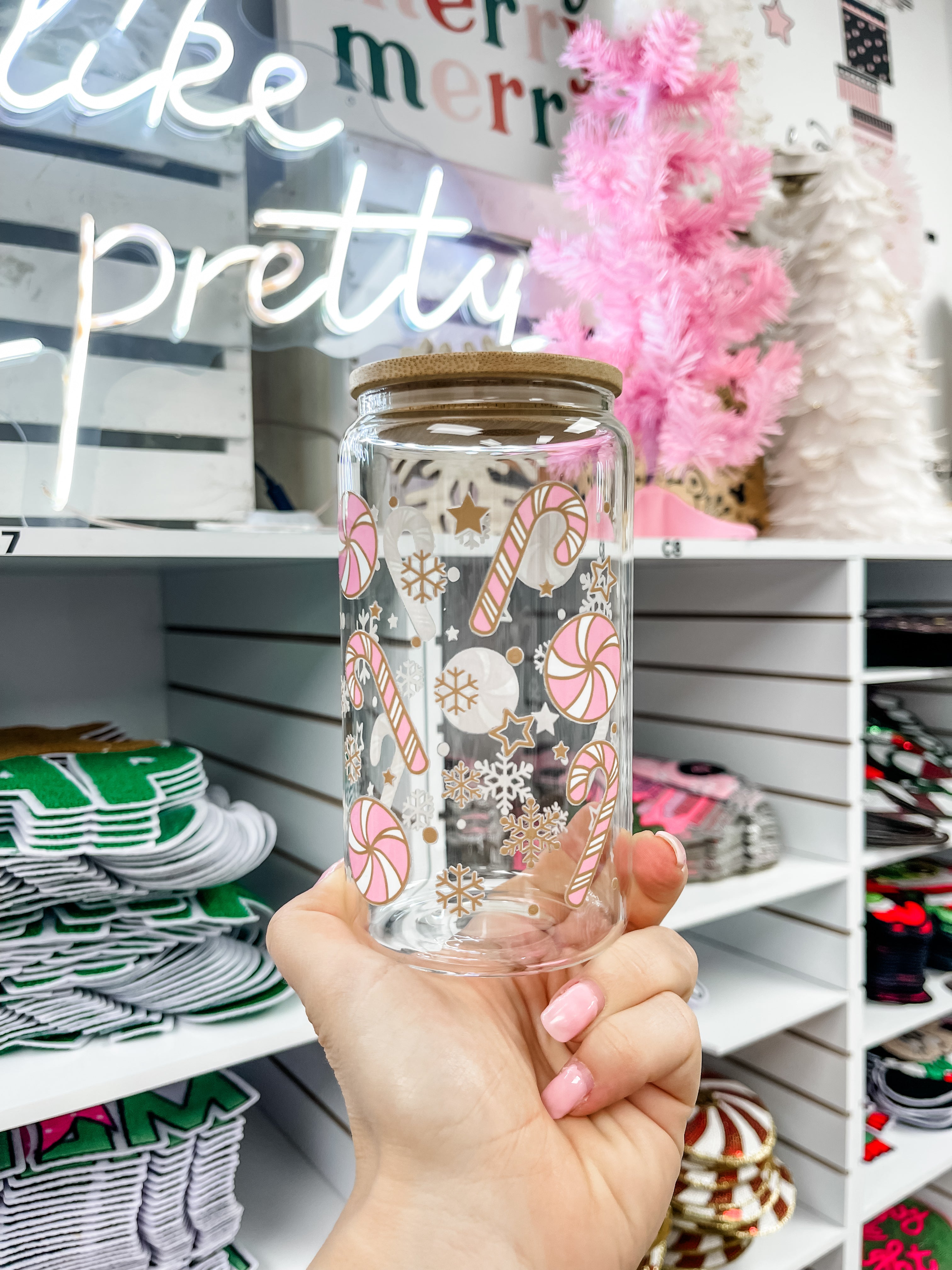 Christmas Candy Cane Iced Coffee Glass
