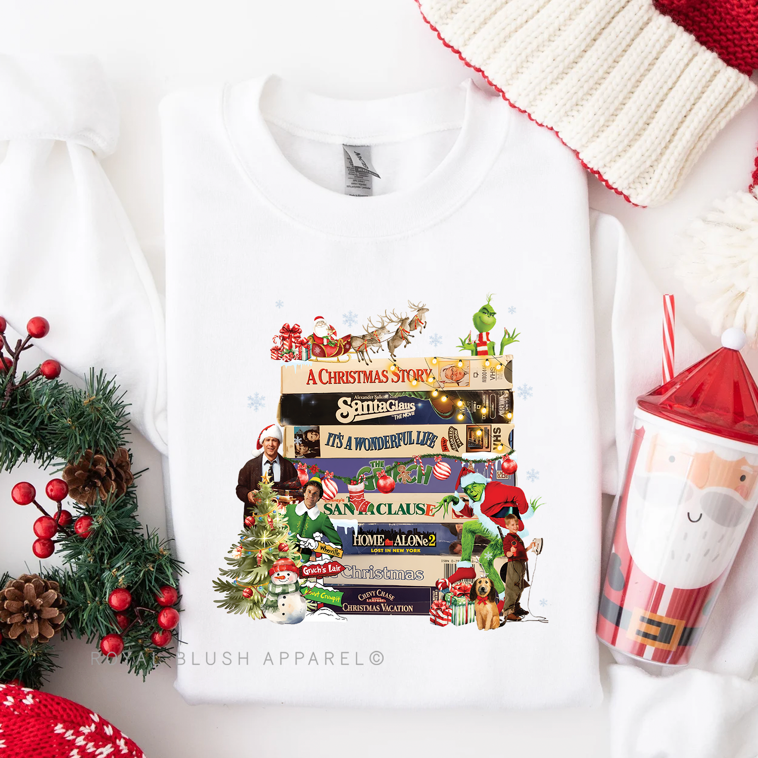 Classic Christmas Movies Sweatshirt - LARGE WHITE UNISEX