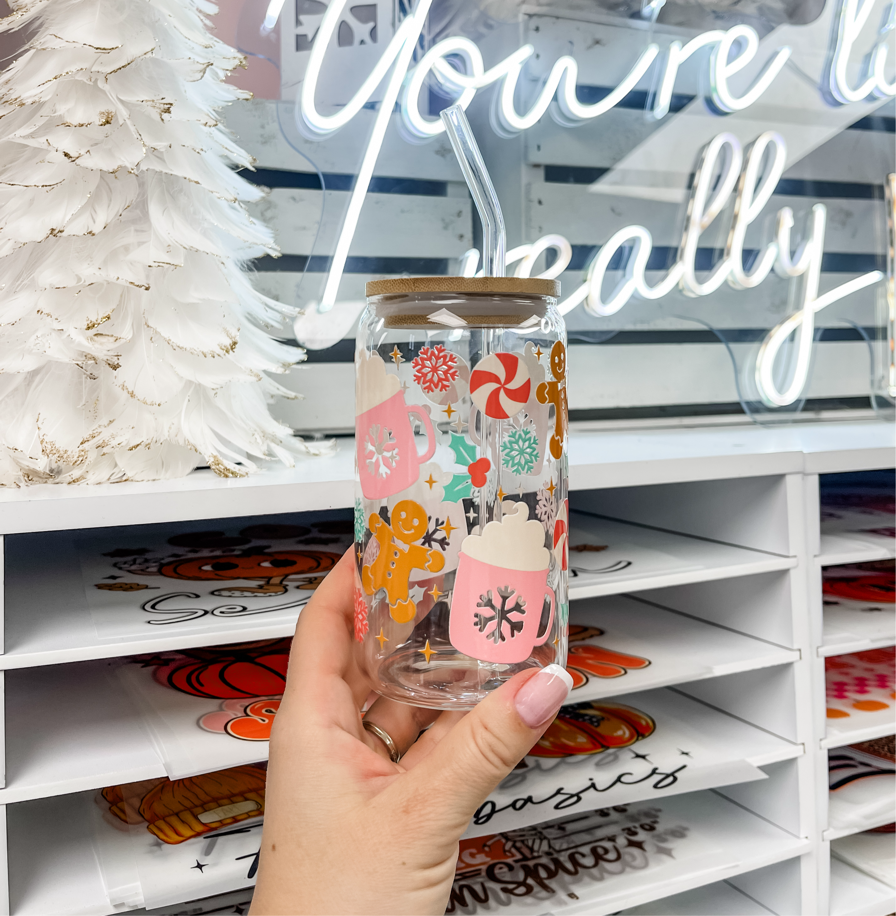 Pink Cups Iced Coffee Glass