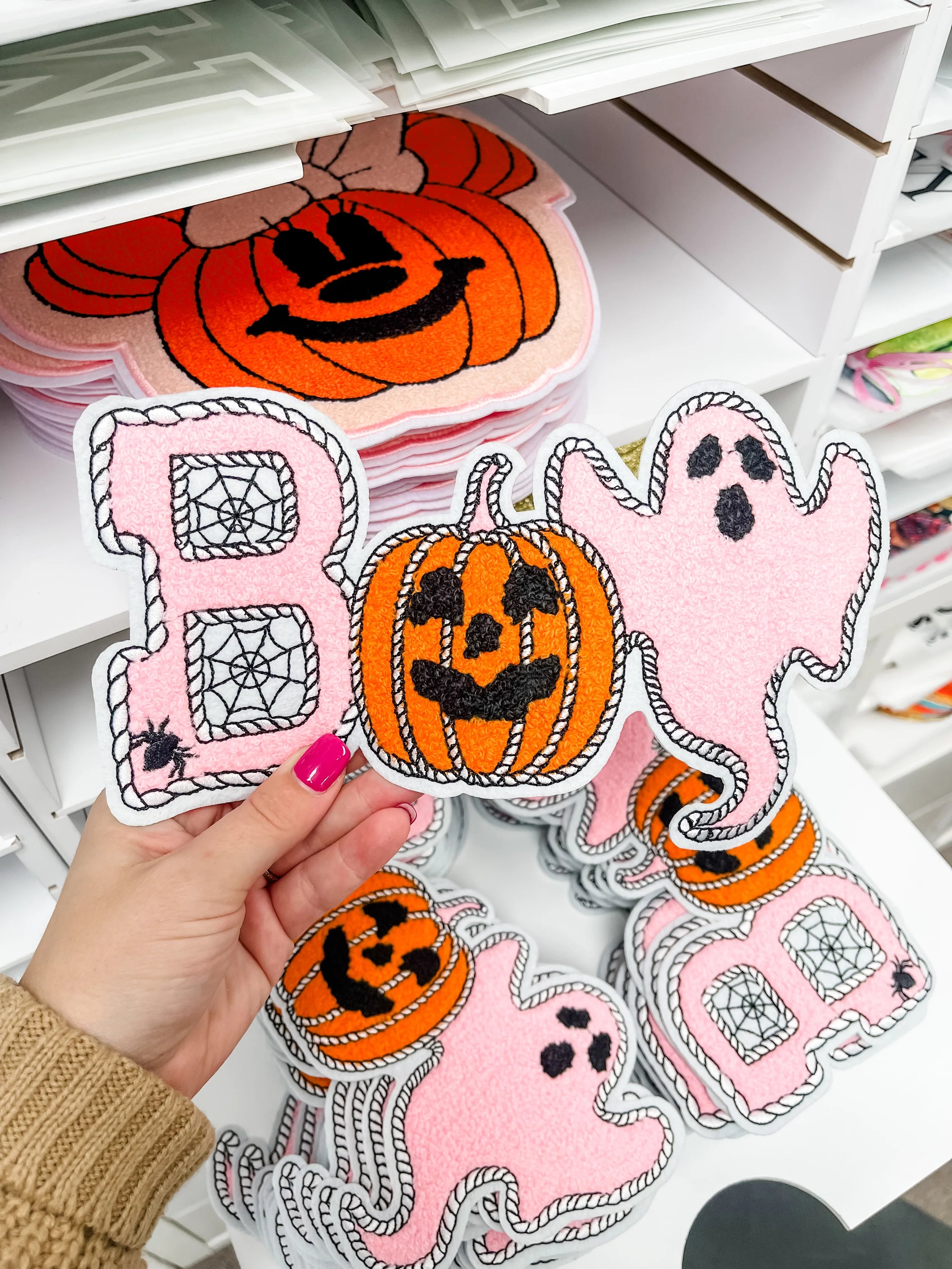 Pink Ghost Boo Chenille Patch Sweatshirt secondary image