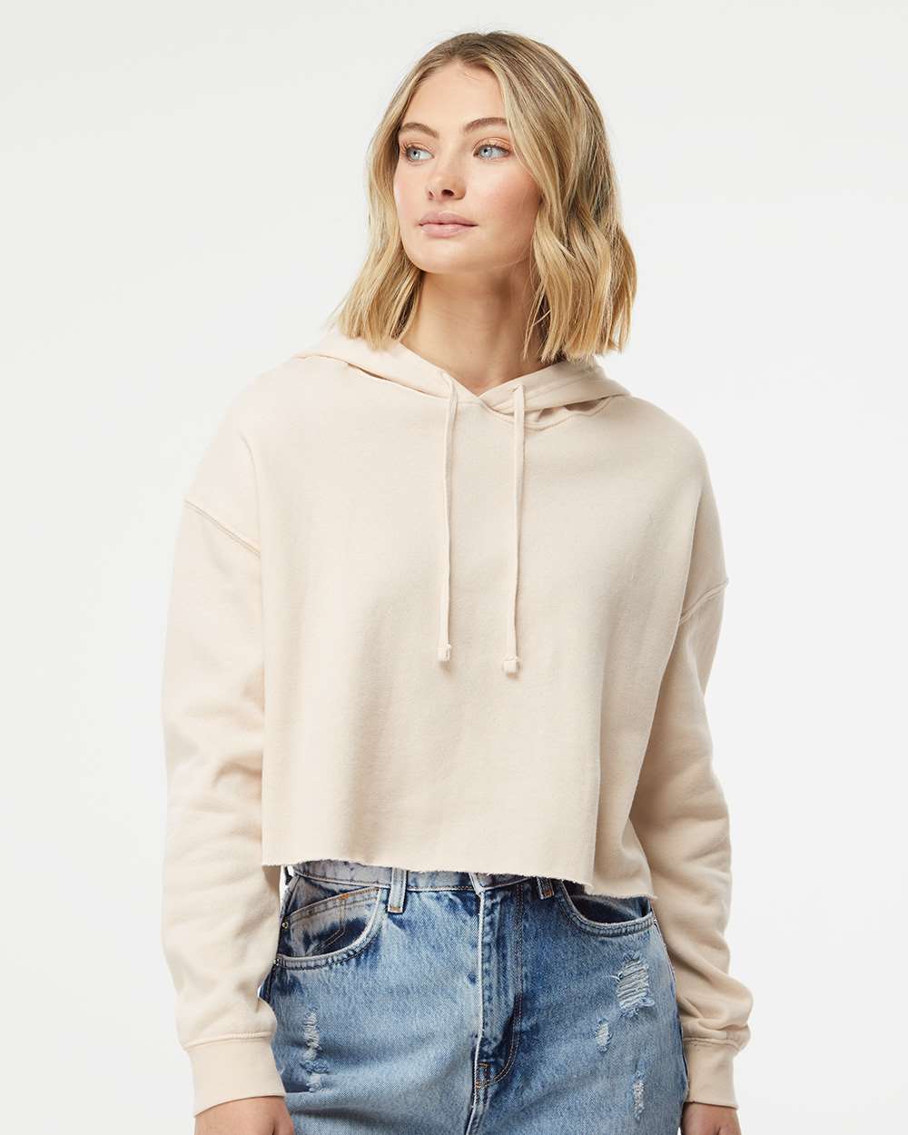 MEDIUM CREAM INDEPENDENT CROP HOODIE