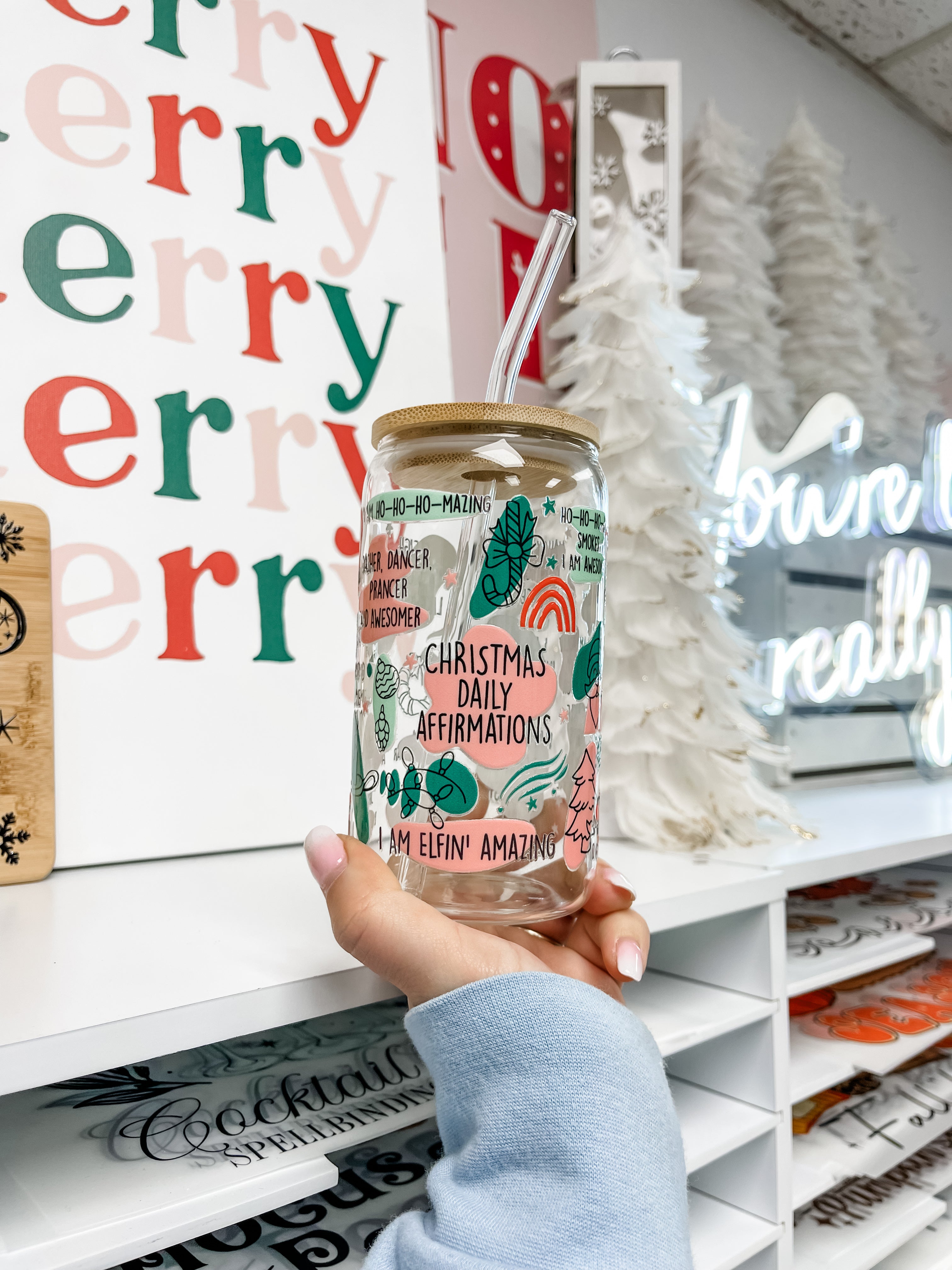 Christmas Daily Affirmations Iced Coffee Glass