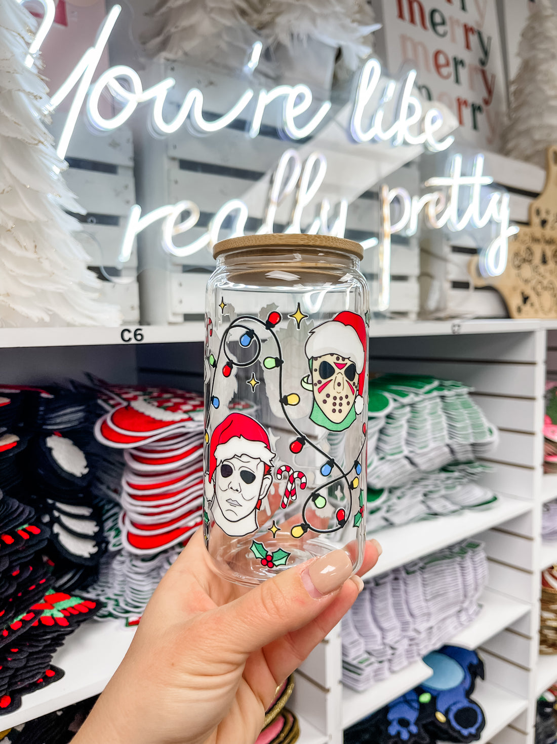 Horror Christmas Lights Iced Coffee Glass