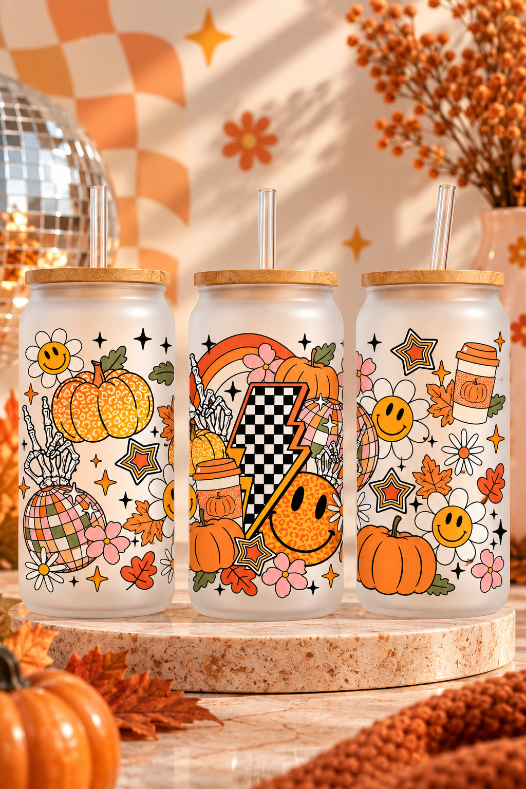 Retro Halloween Iced Coffee Glass