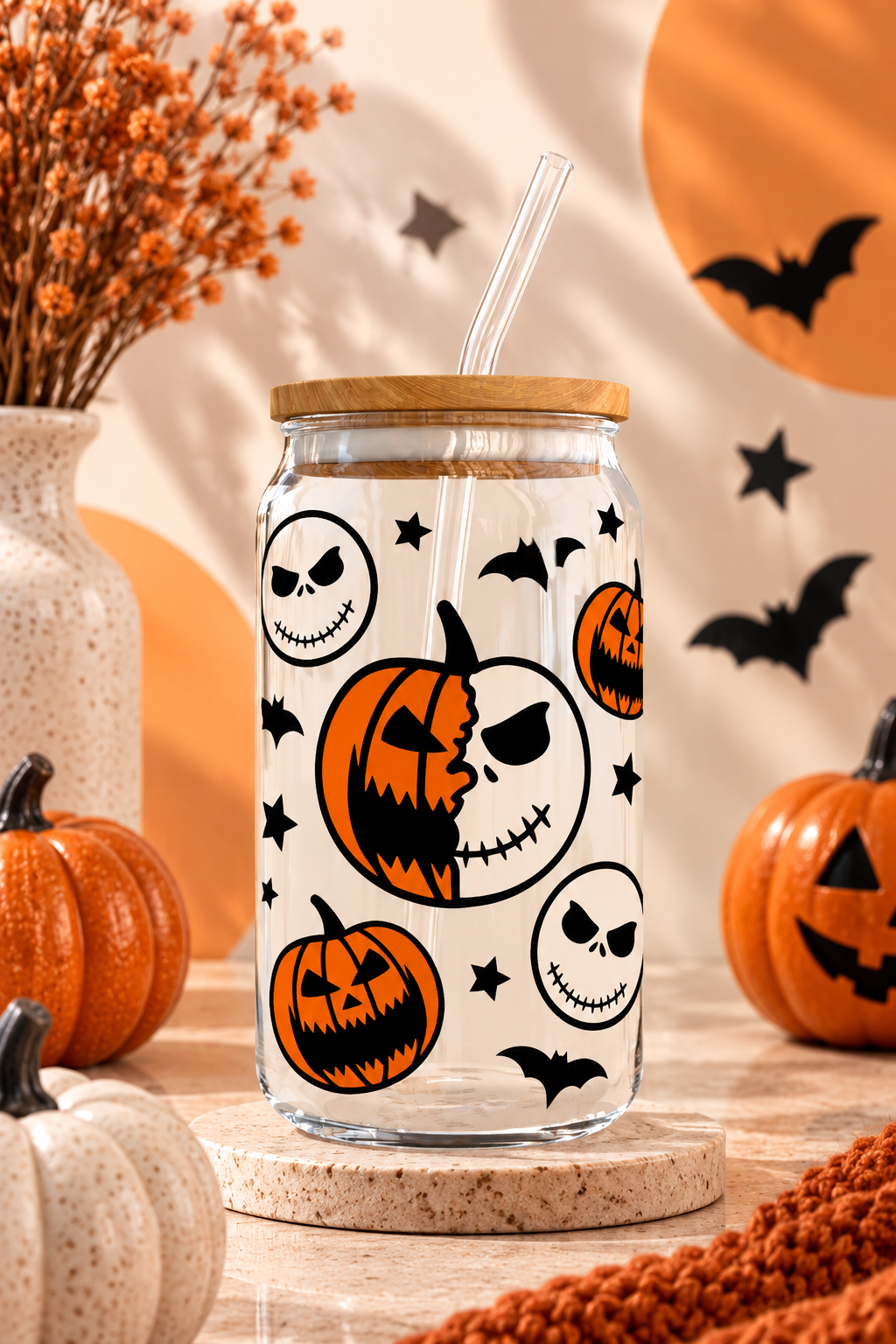 Skellington Pumpkin Iced Coffee Glass