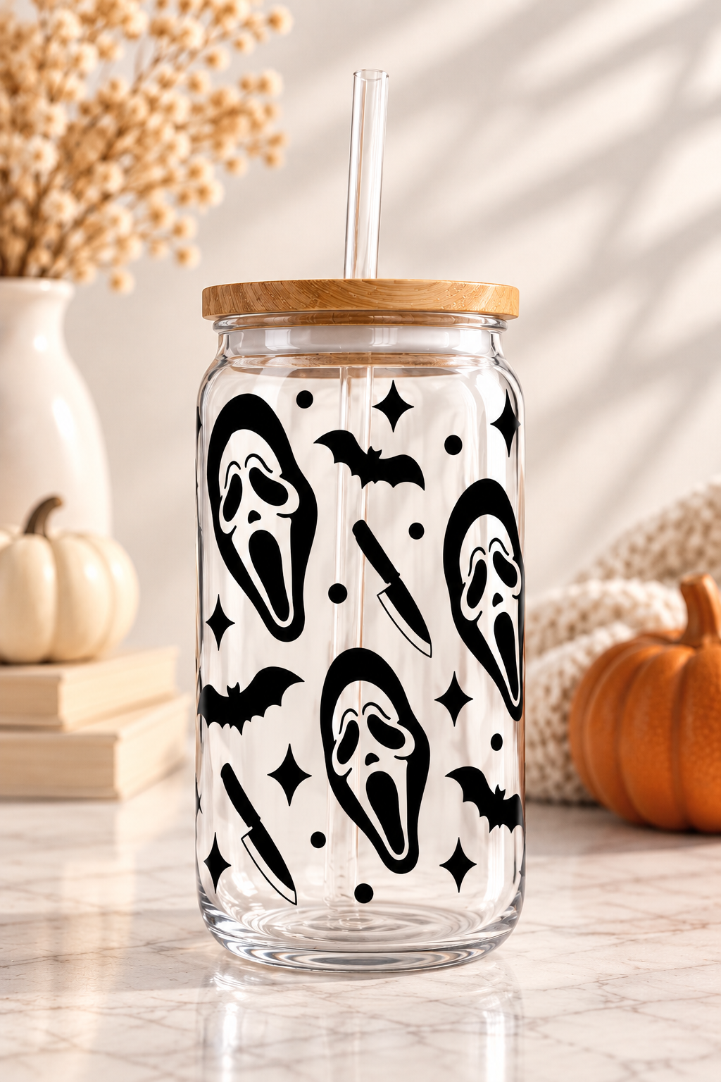 Ghost Face Iced Coffee Glass