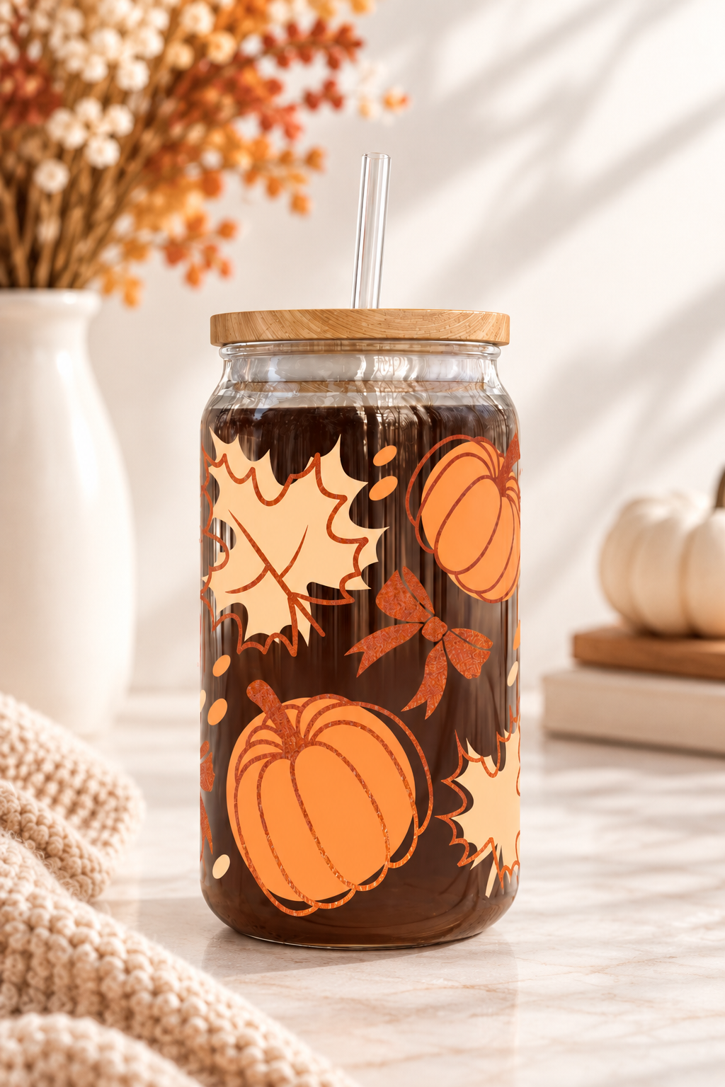 Fall Season Iced Coffee Glass