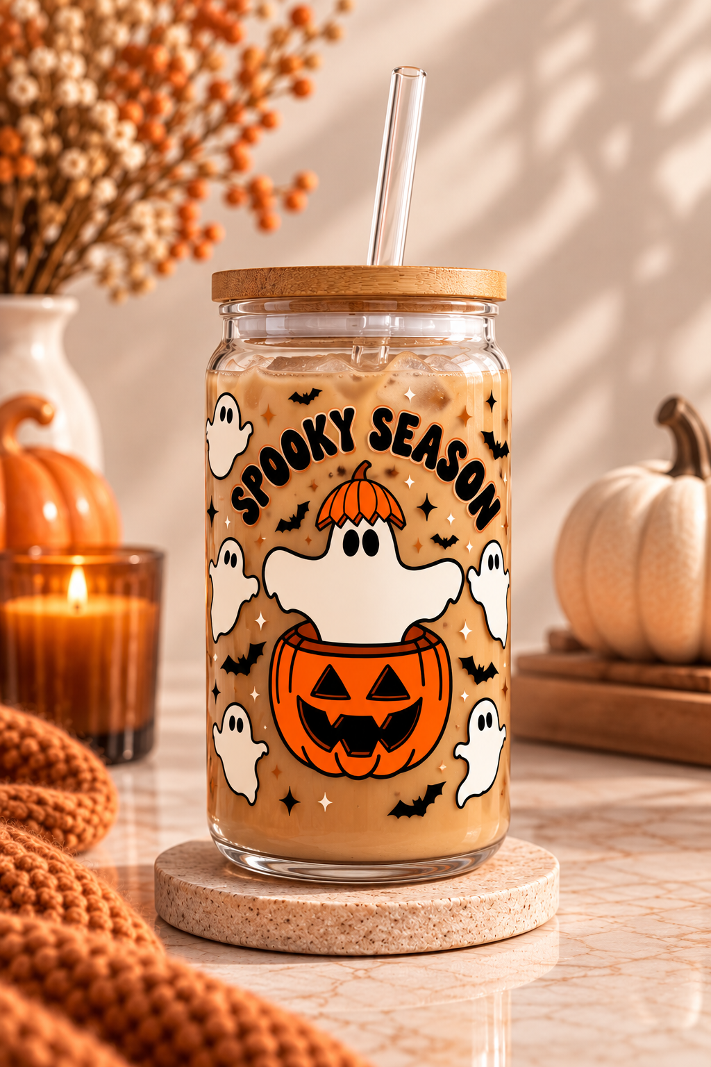 Jack-O'-Lantern Iced Coffee Glass