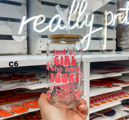 Just A Girl Who Loves Books Iced Coffee Glass