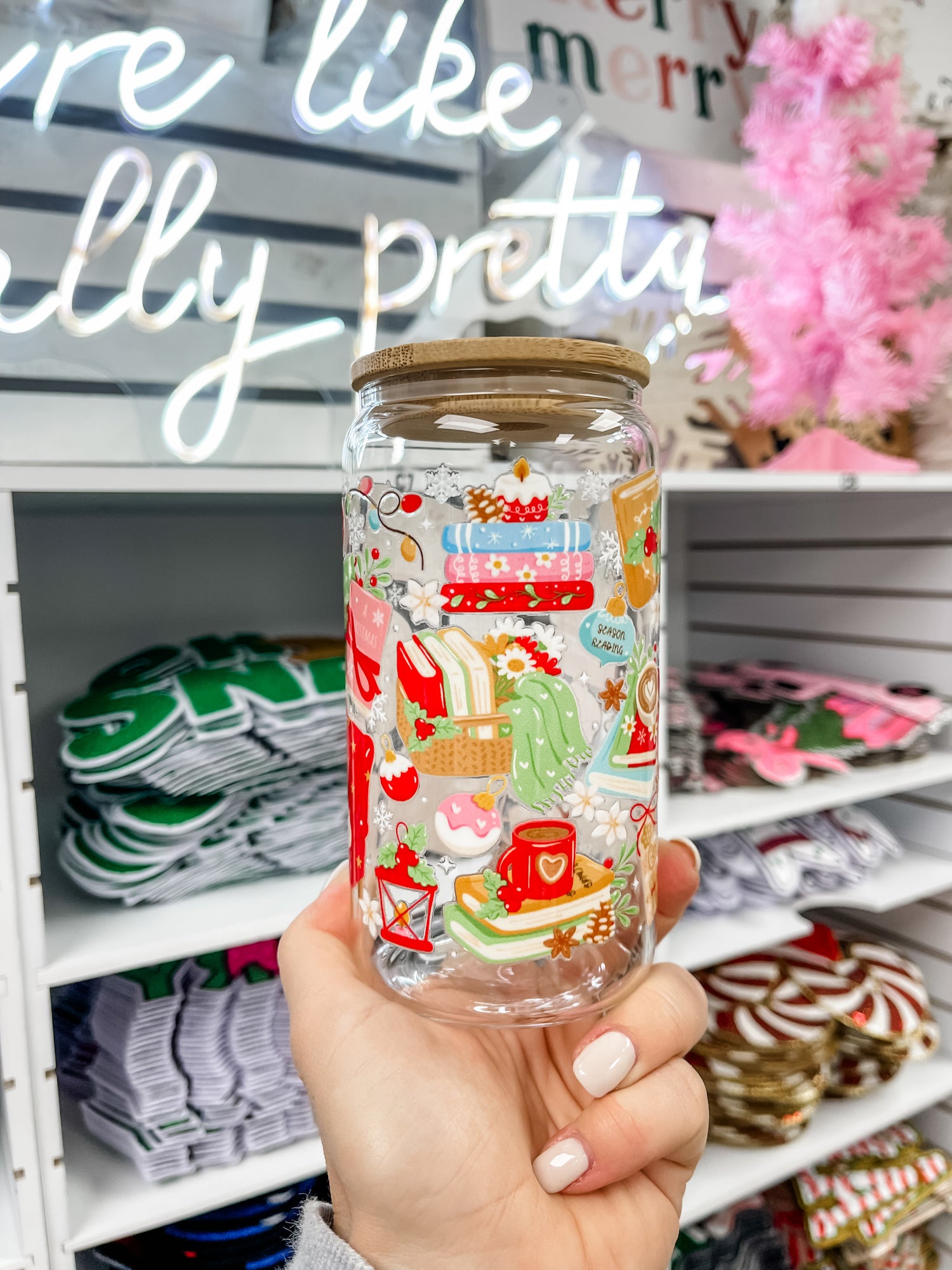 Christmas Book Club Iced Coffee Glass