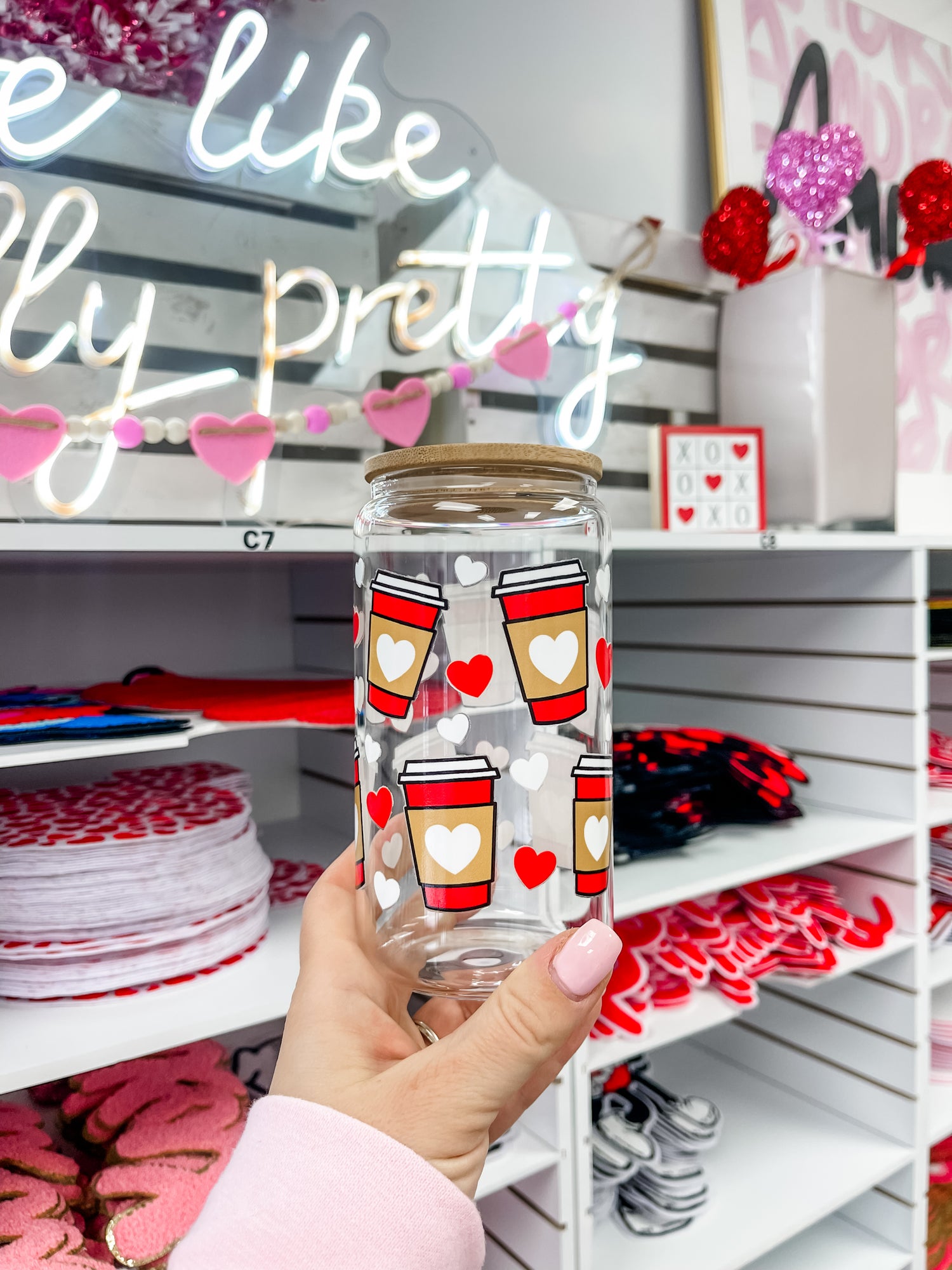 Red Cup Hearts Iced Coffee Glass