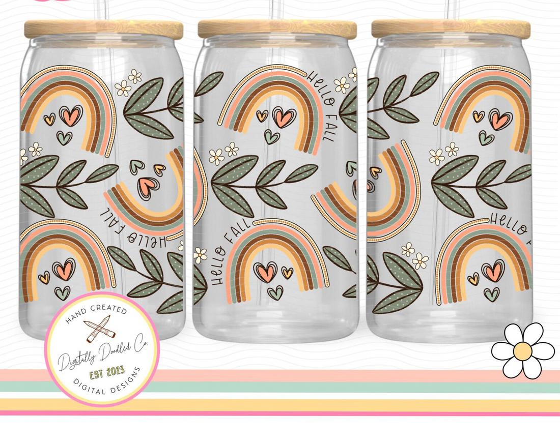 Hello Fall Rainbow Iced Coffee Glass