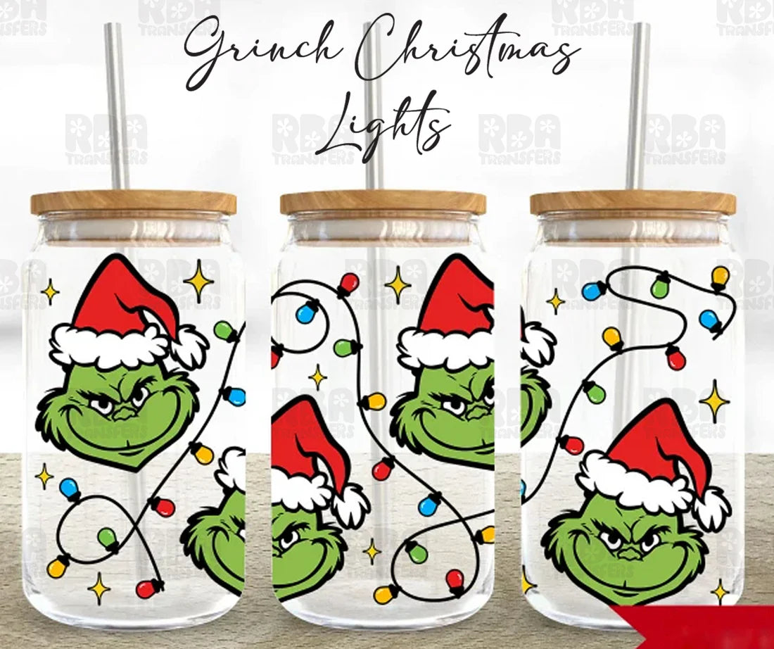 Grinch Christmas Lights Iced Coffee Glass