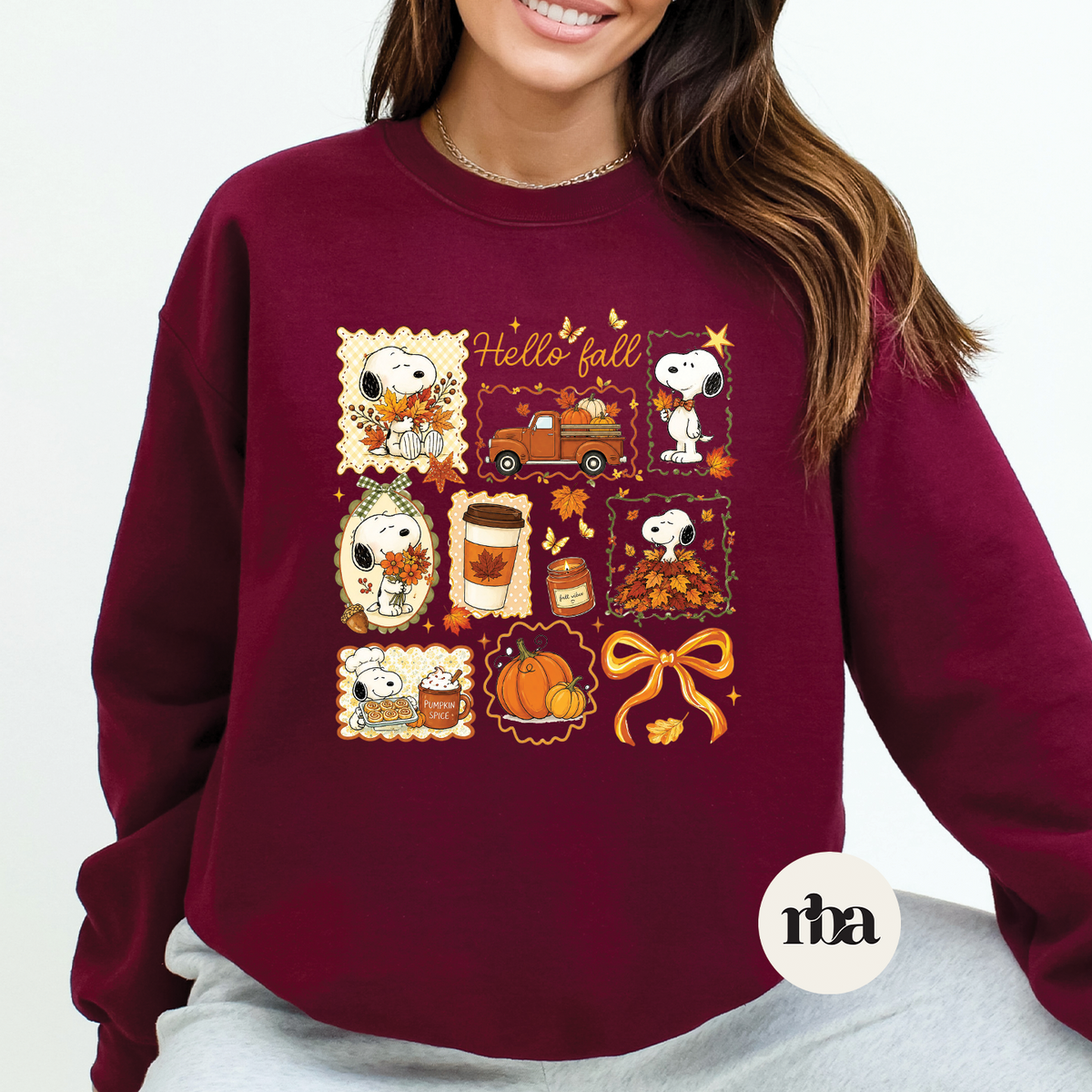 Snoopy Hello Fall Sweatshirt mockup.