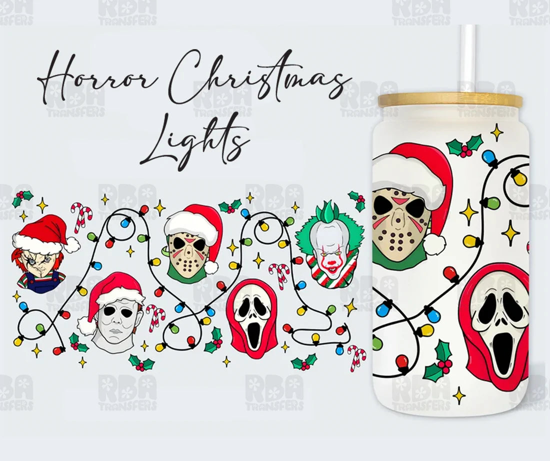 Horror Christmas Lights Iced Coffee Glass