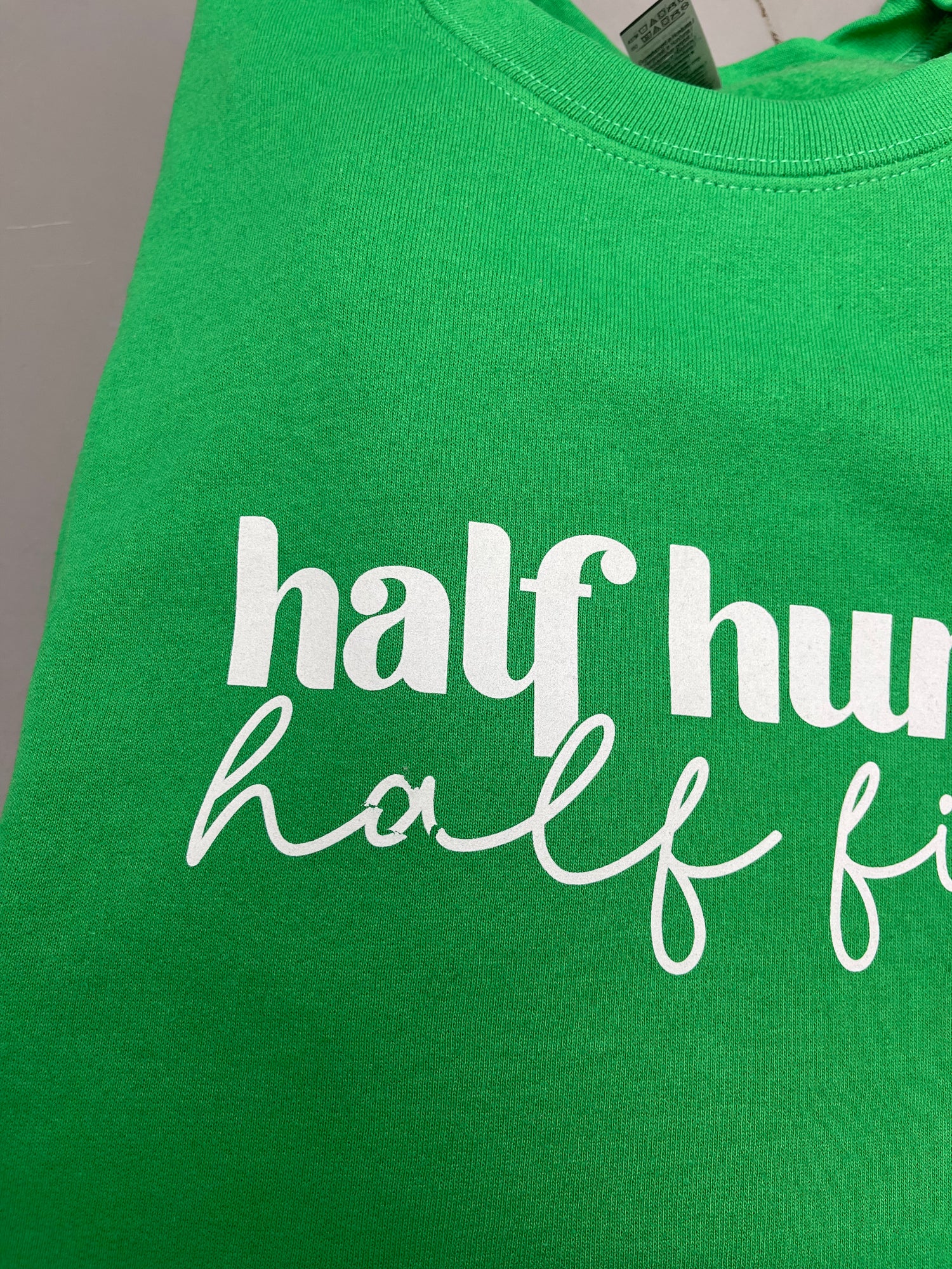 Half Human Half Fizz - LARGE IRISH GREEN SWEATSHIRT DEFECTIVE PRINT
