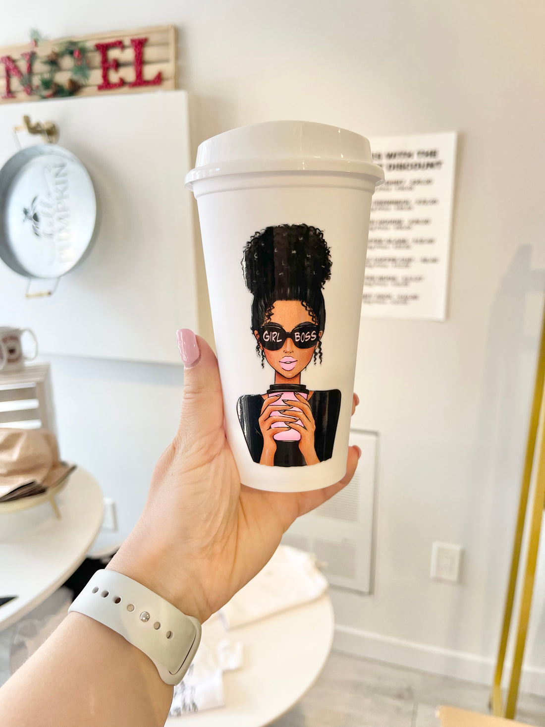 Curly Hair Girl Boss Travel Cup