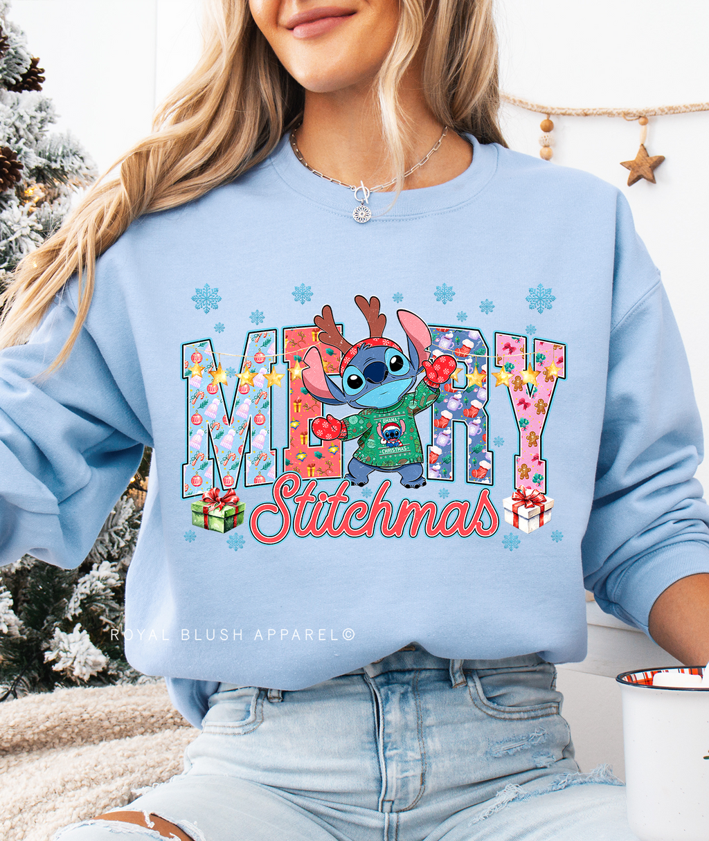 Defective Merry Stitchmas - MEDIUM LIGHT BLUE christmas sweatshirt