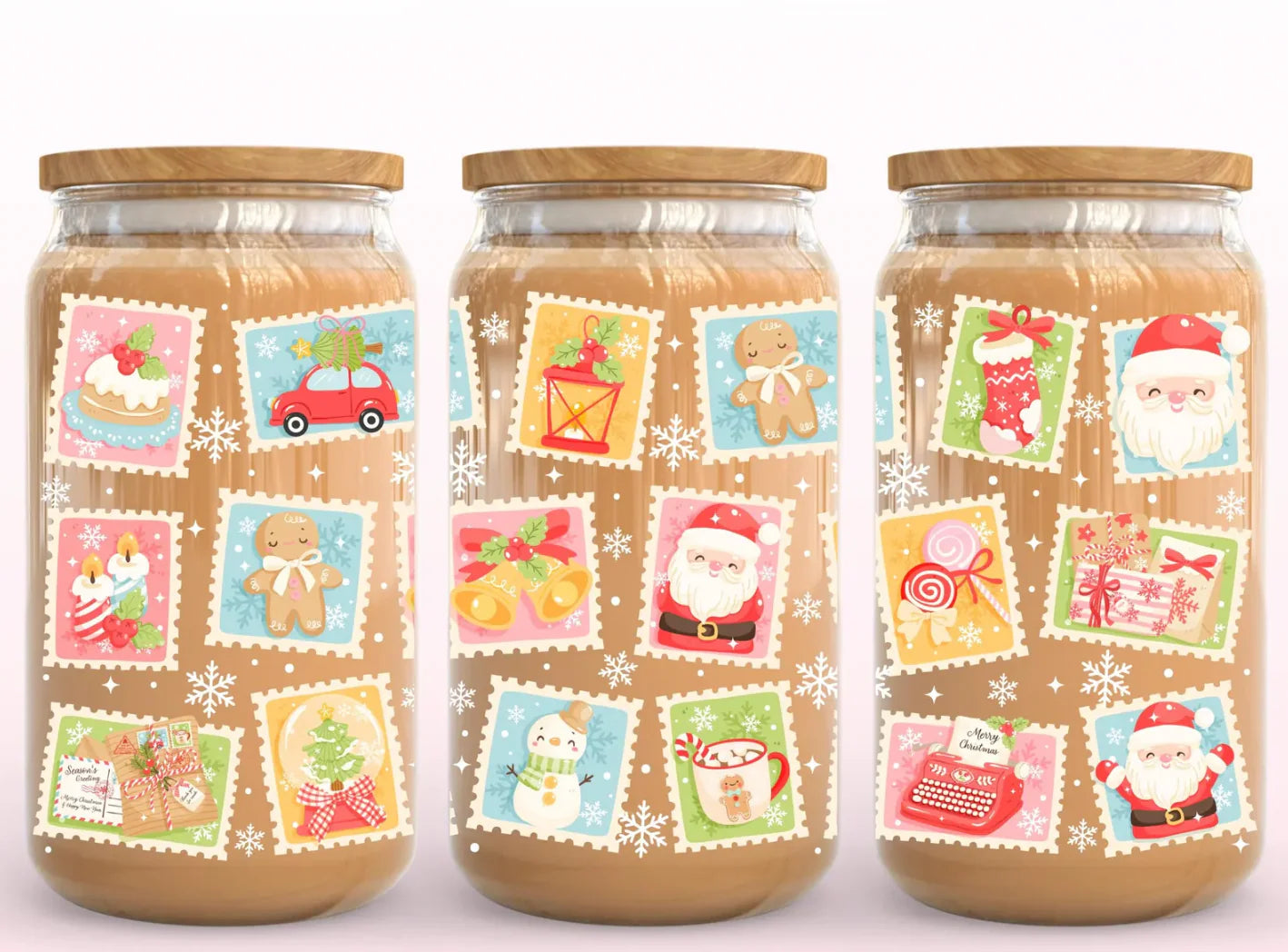 Christmas Stamps Iced Coffee Glass