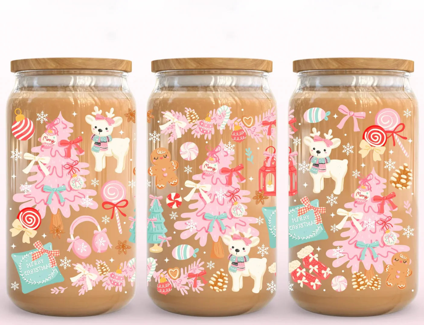 Girly Christmas Iced Coffee Glass