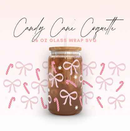 Candy Cane Bow Coquette Iced Coffee Glass