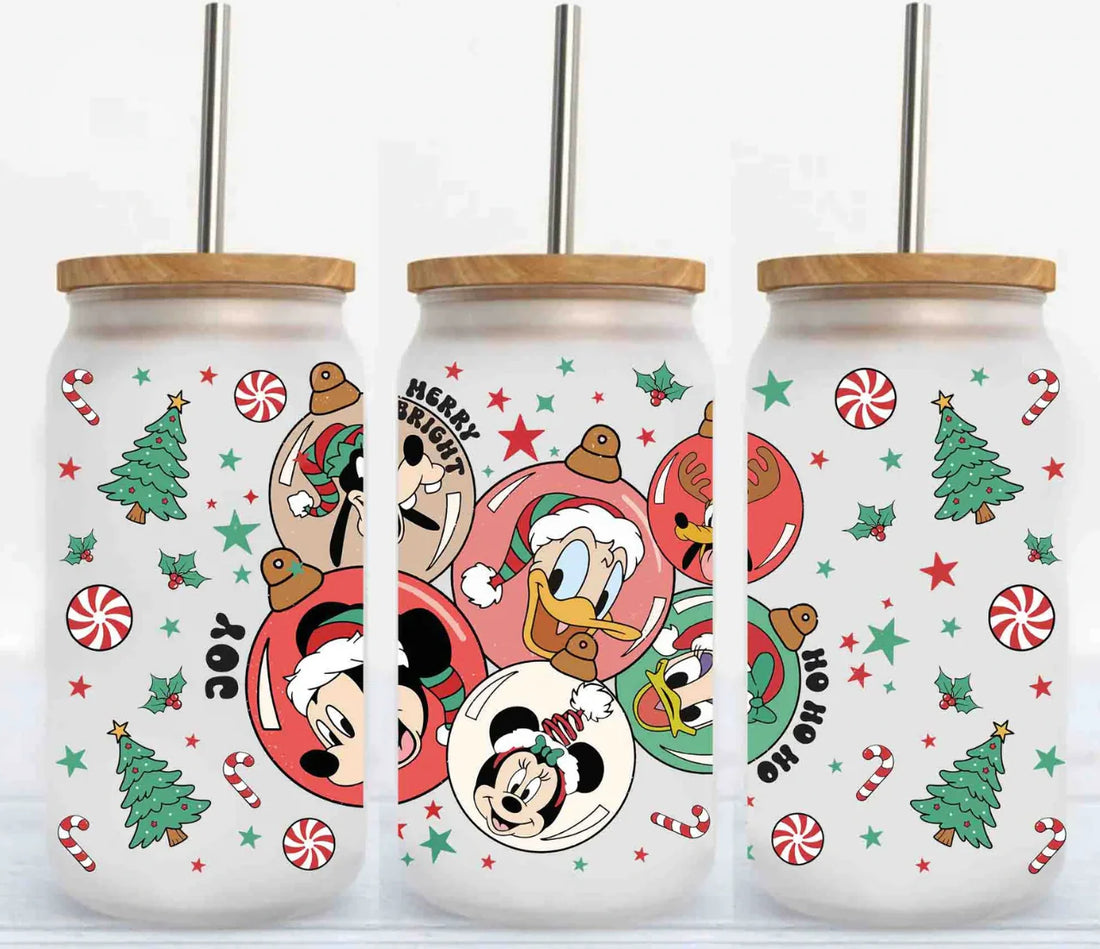 Merry &amp; Bright Ornaments Iced Coffee Glass