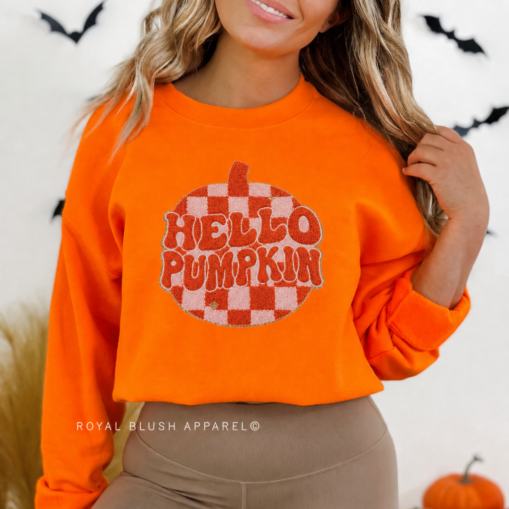 Hello Pumpkin Chenille Patch Sweatshirt mockup