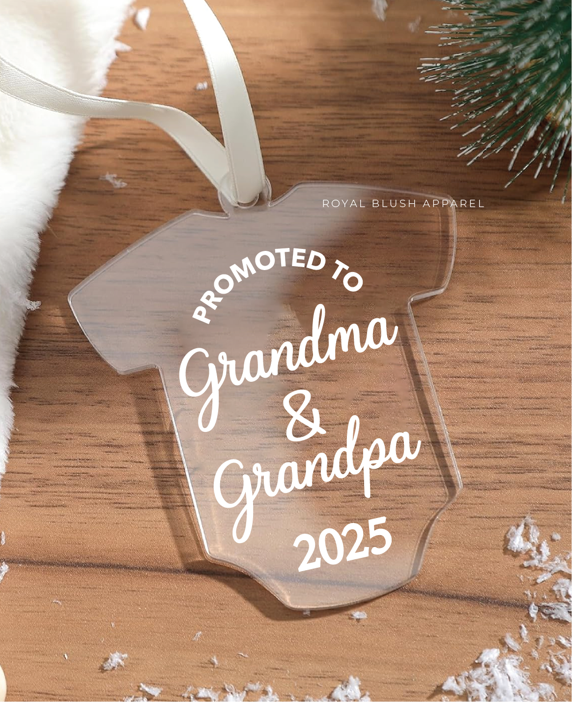 Promoted To Grandma &amp; Grandpa 2024/2025 Acrylic Baby Onesie Ornament