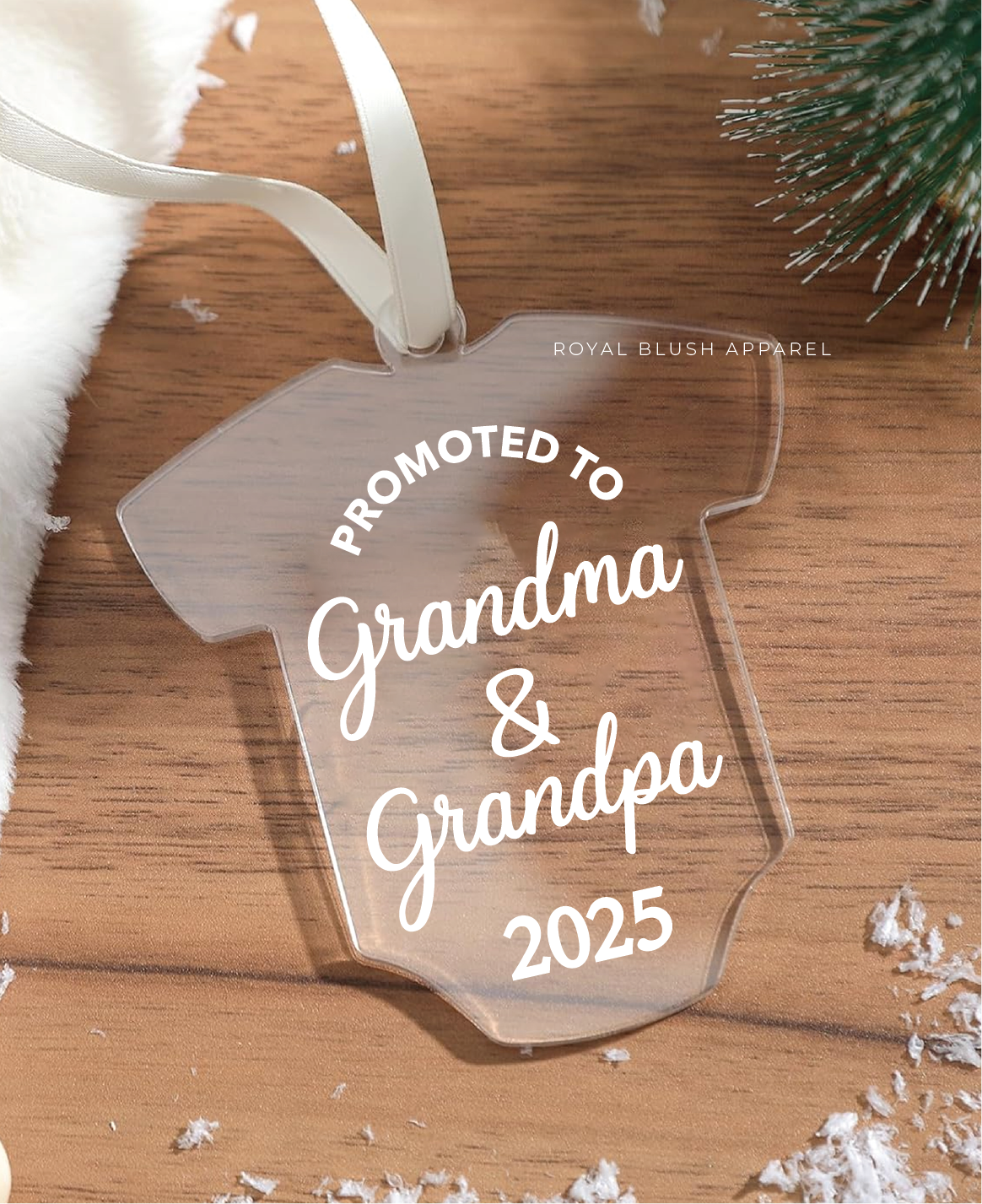 Promoted To Grandma &amp; Grandpa 2025/2026 Acrylic Baby Onesie Ornament