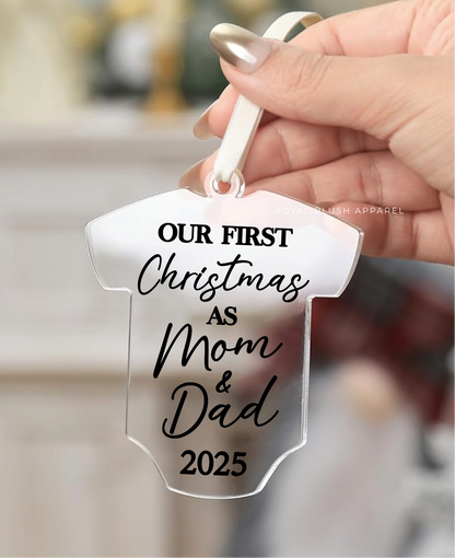 Our First Christmas As Mom &amp; Dad 2025 Acrylic Baby Onesie Ornament