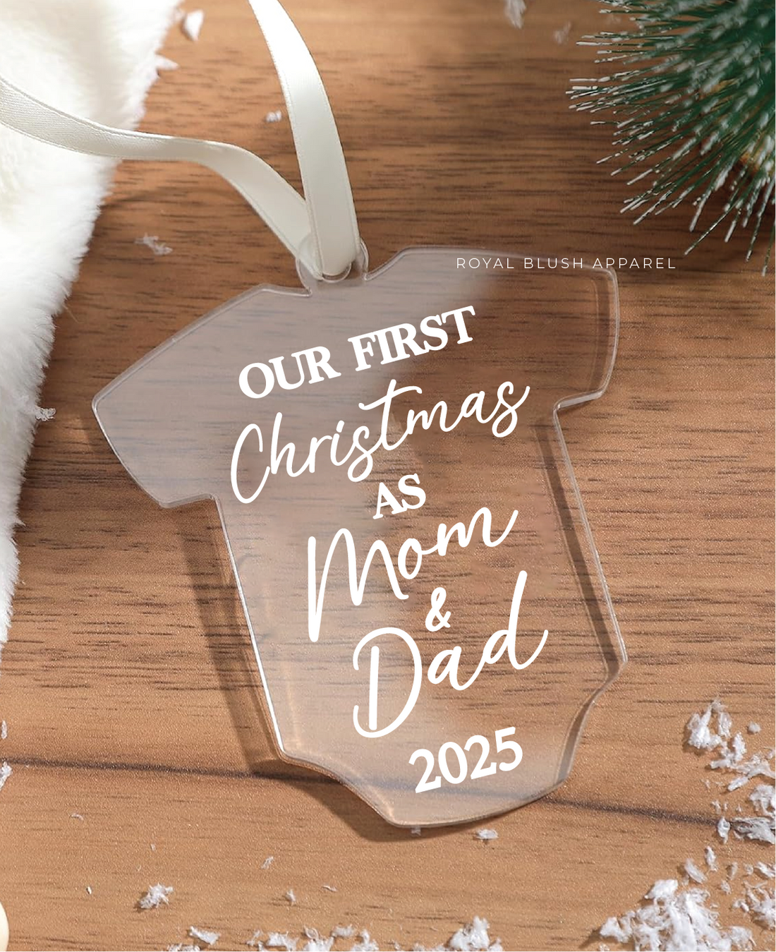 Our First Christmas As Mom & Dad 2025 Acrylic Baby Onesie Ornament