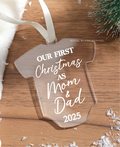 Our First Christmas As Mom &amp; Dad 2025 Acrylic Baby Onesie Ornament