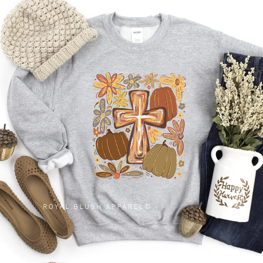 Autumn Cross Sweatshirt Fall graphic Sweatshirt mockup.