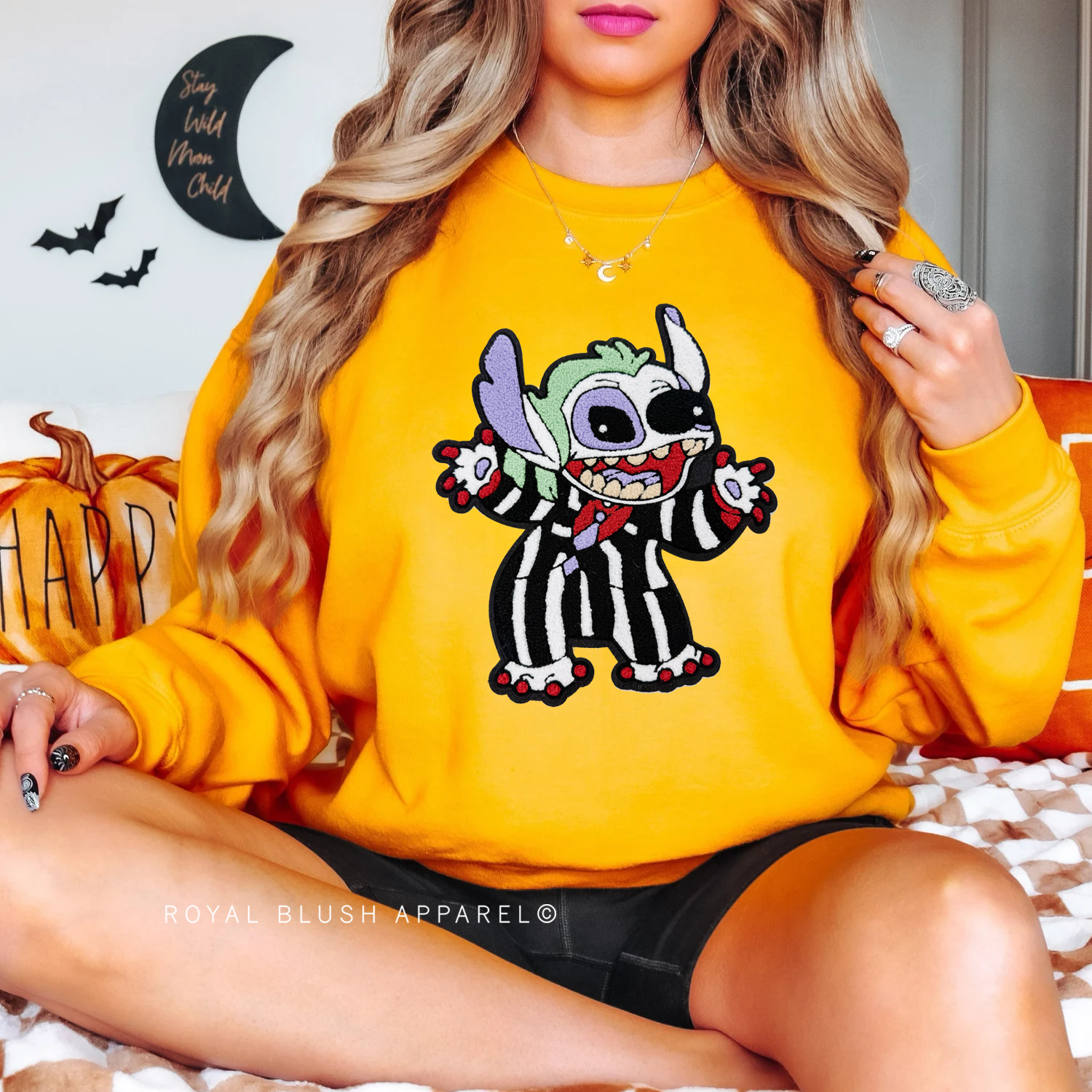 Beetlejuice Stitch Chenille Patch Sweatshirt mockup
