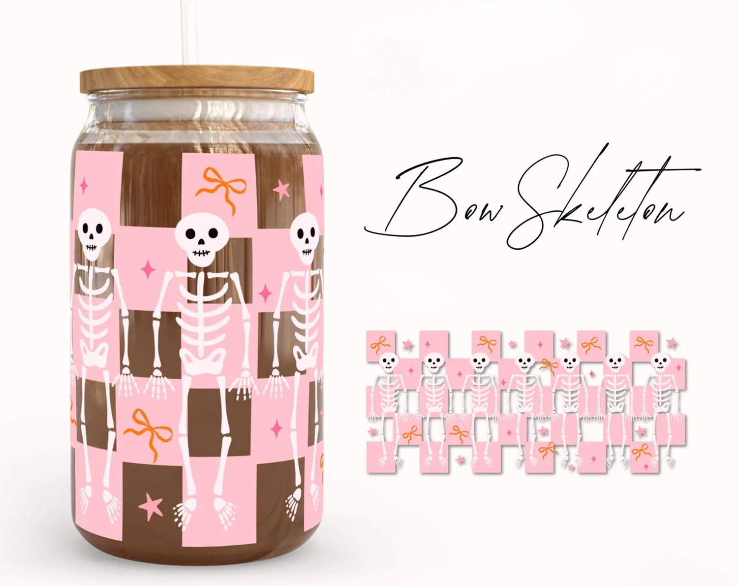 Checked Bow Skeleton Iced Coffee Glass