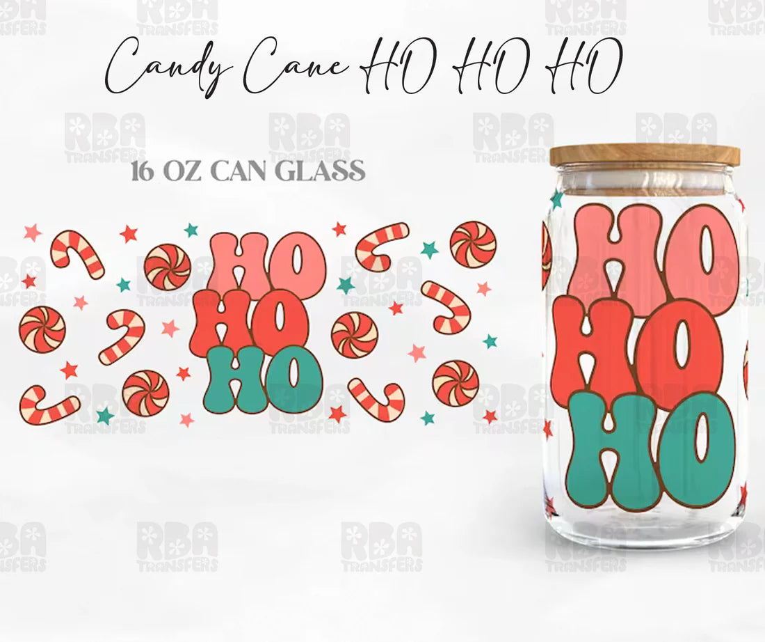 Candy Cane HO HO HO Iced Coffee Glass