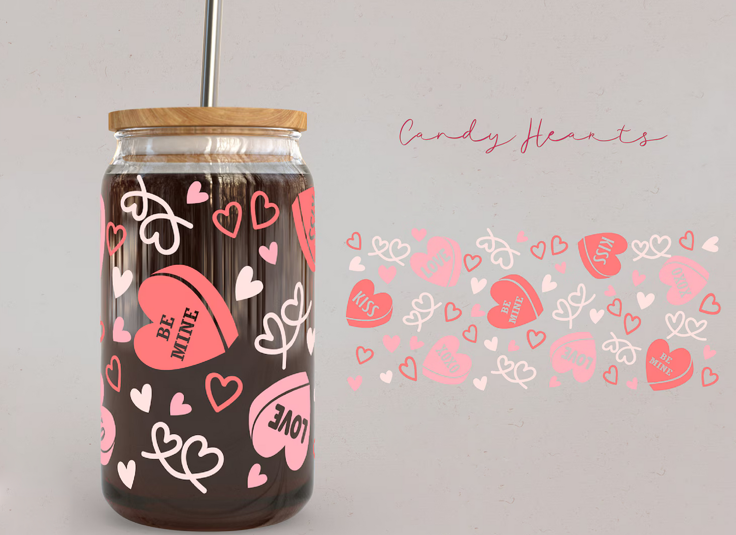 Candy Hearts Iced Coffee Glass