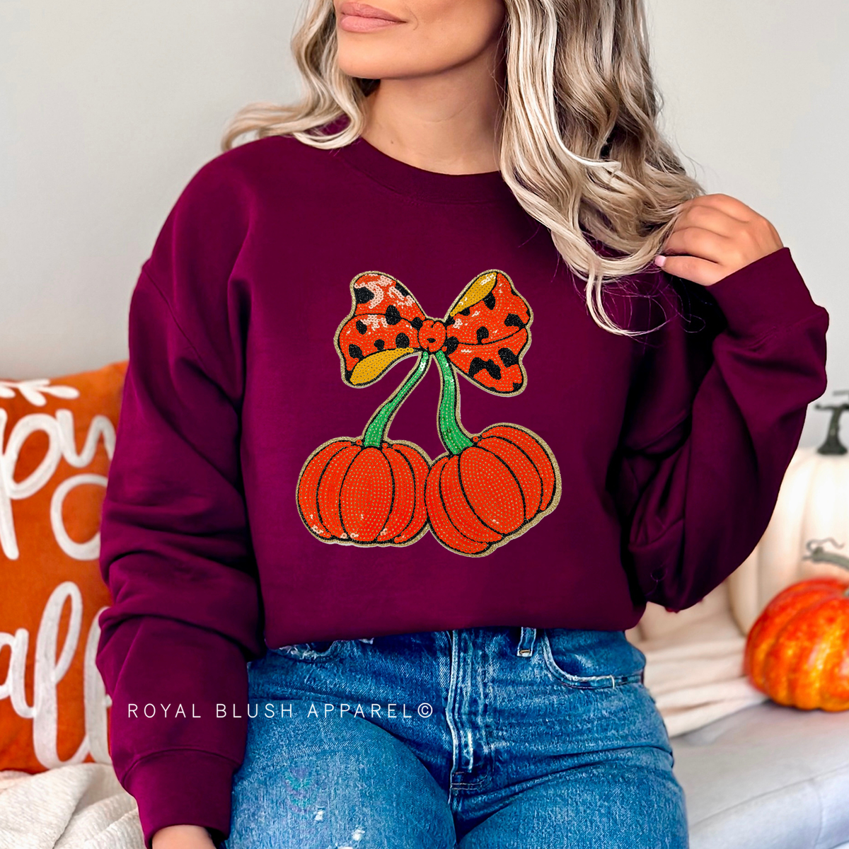 Cherry Pumpkins Sequin Patch Sweatshirt mockup