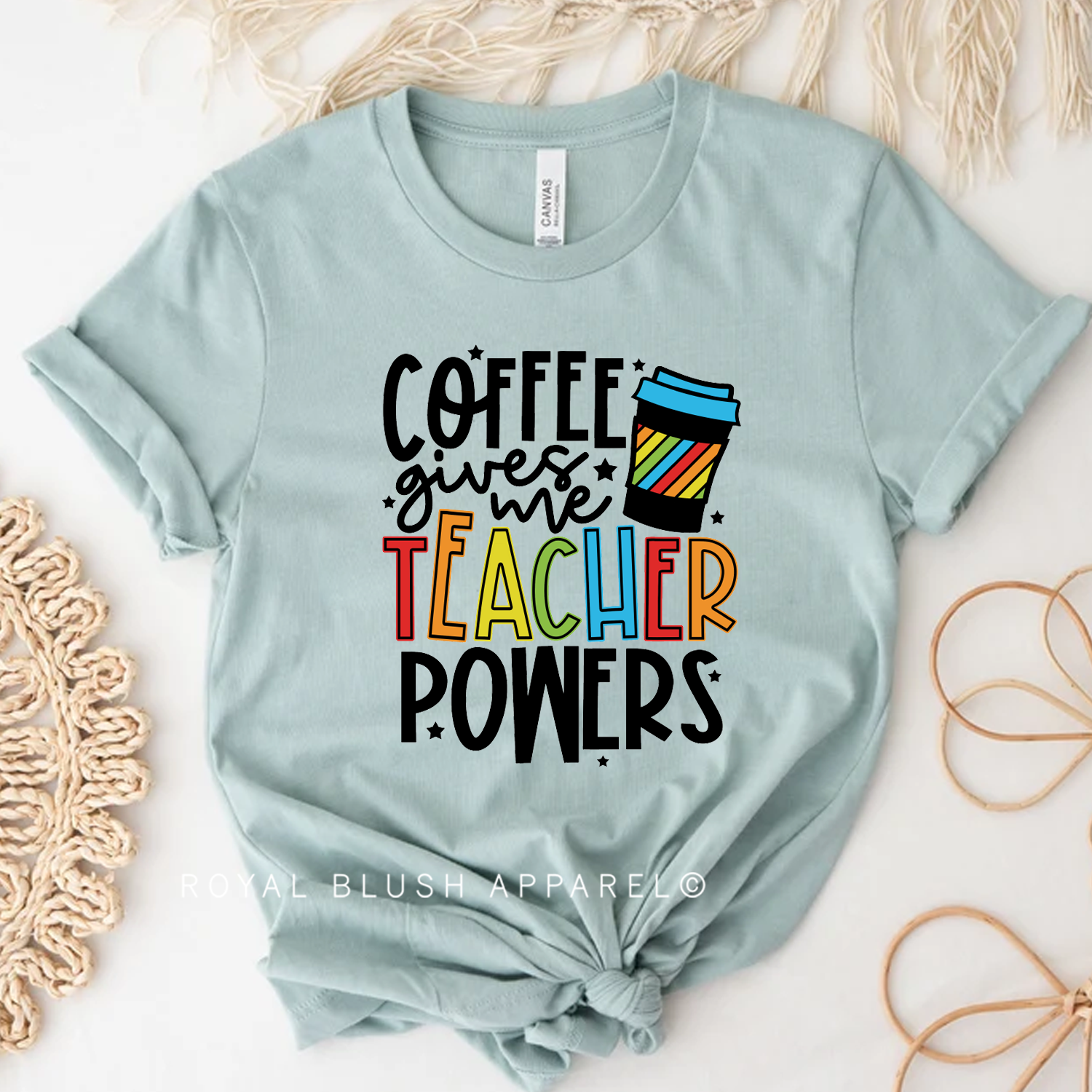 Coffee Gives Me Teacher Powers Relaxed Unisex T-shirt