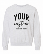 Custom Ash Grey Gildan 18000 unisex crewneck sweatshirt with Your Custom Design Here print