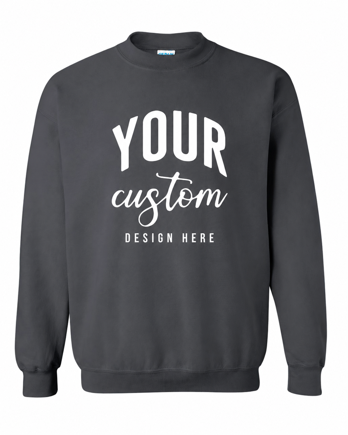 Custom Charcoal Gildan 18000 unisex crewneck sweatshirt with Your Custom Design Here print