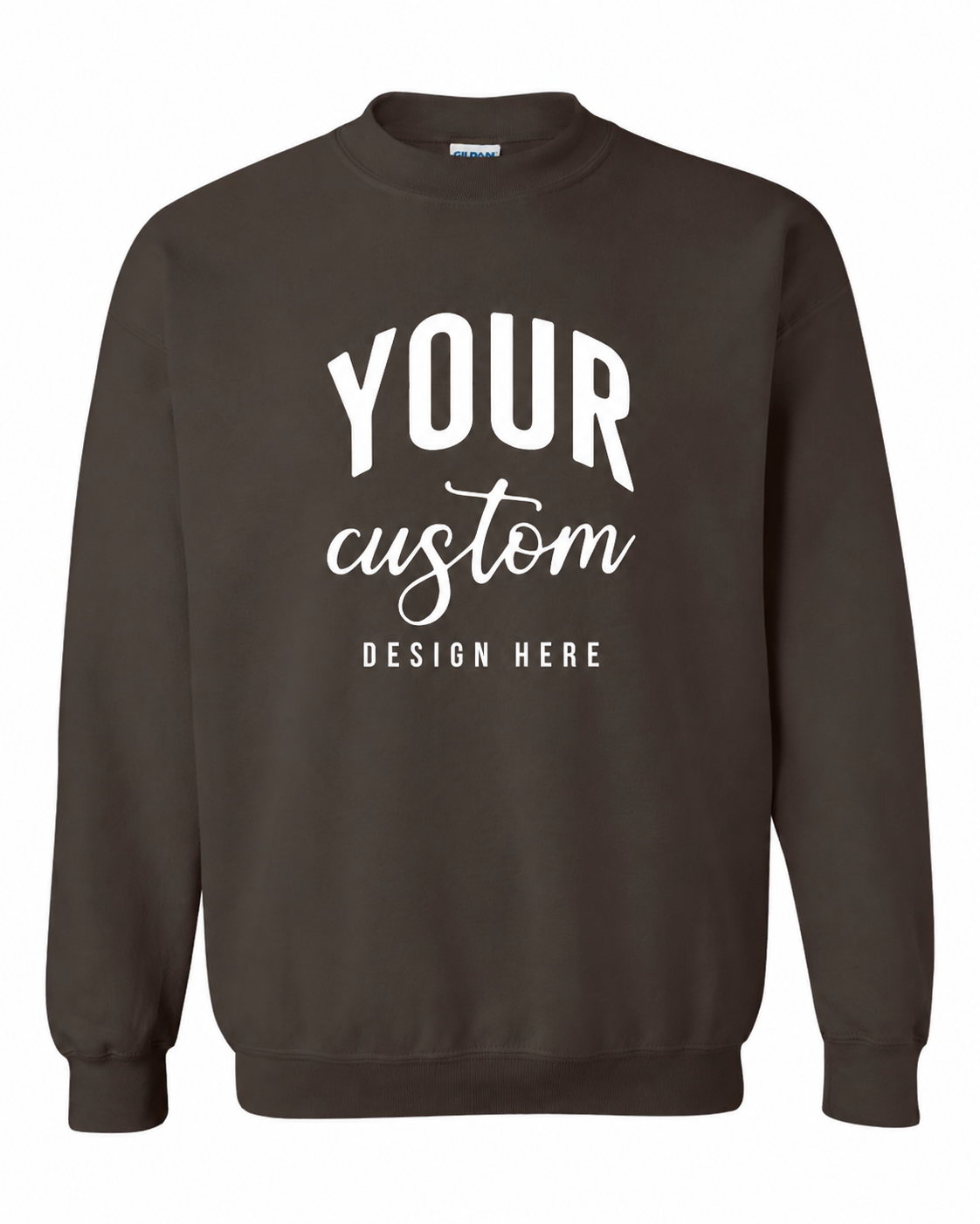 Custom Dark Chocolate Gildan 18000 unisex crewneck sweatshirt with Your Custom Design Here print